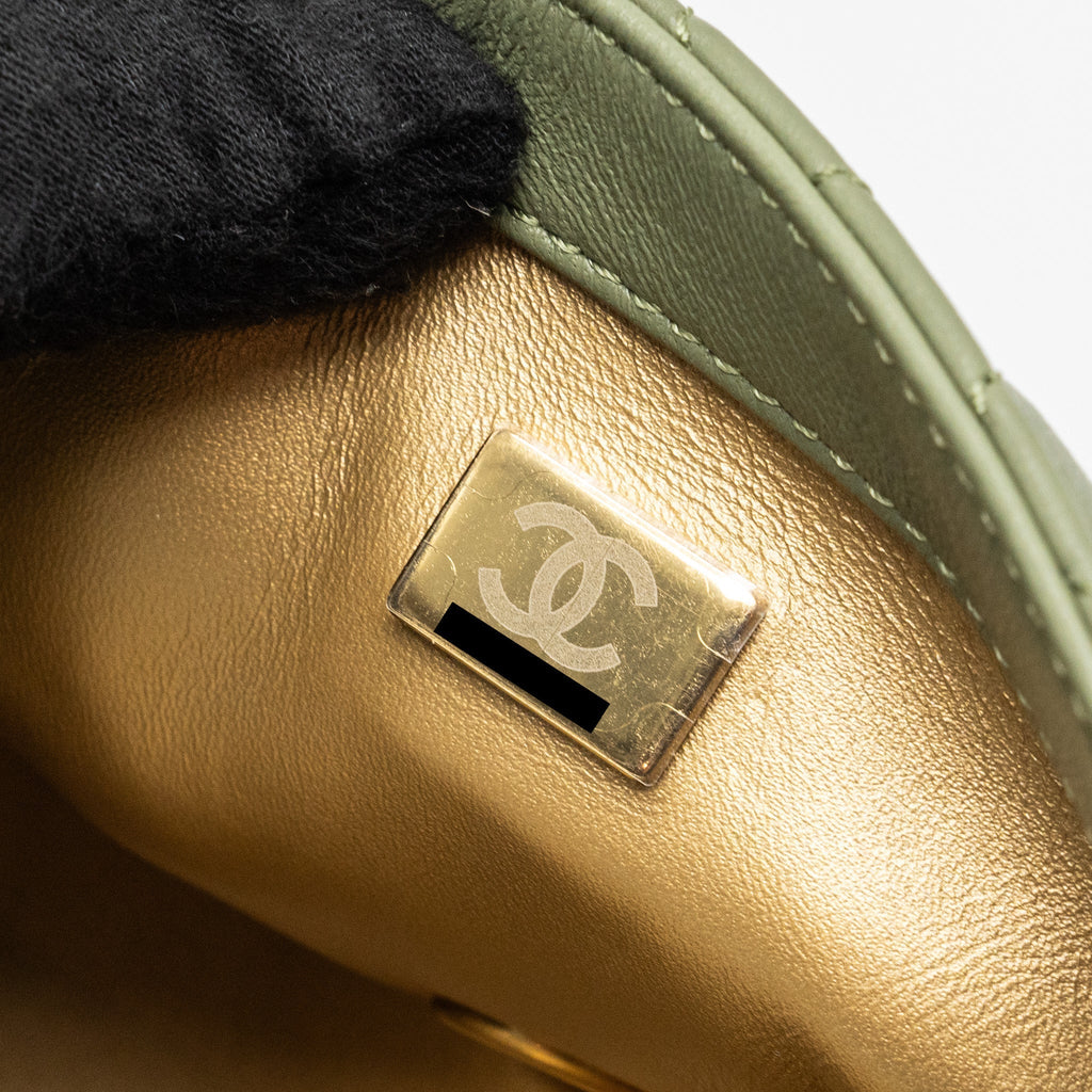 CHANEL PEARL CRUSH MINI SQUARE FLAP BAG LAMBSKIN GREEN GHW (MICROCHIP)