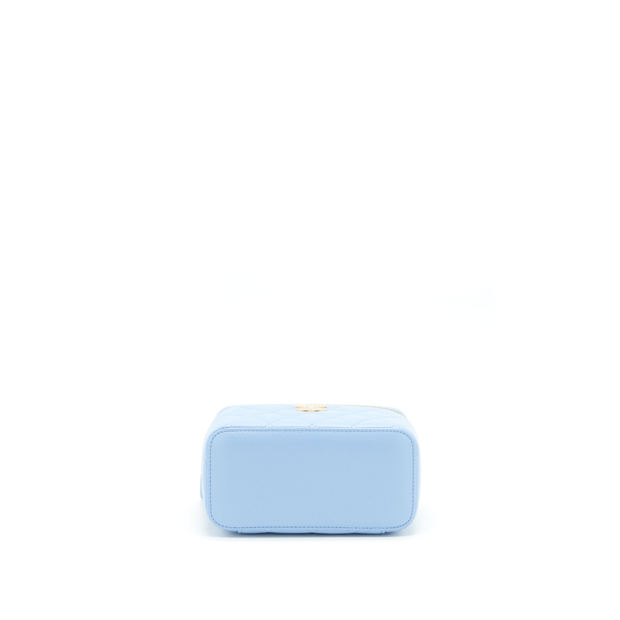 CHANEL 22S LETTER LOGO TOP HANDLE LONG VANITY WITH CHAIN CAVIAR LIGHT BLUE GHW