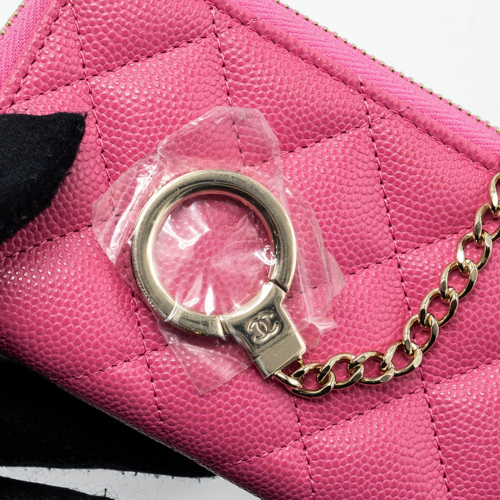 CHANEL ZIPPY KEY RING POUCH CAVIAR PINK LGHW