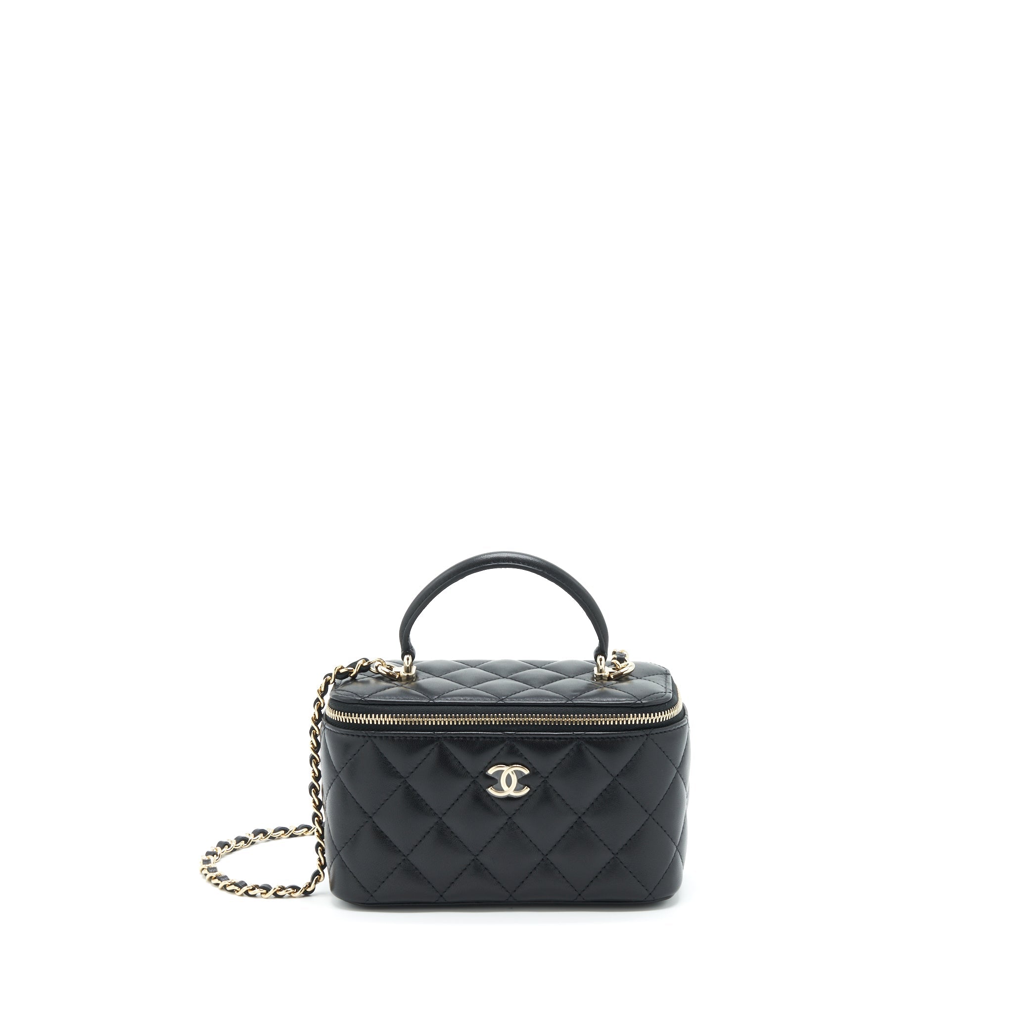 CHANEL 22A TOP HANDLE LONG VANITY WITH CHAIN LAMBSKIN BLACK LGHW