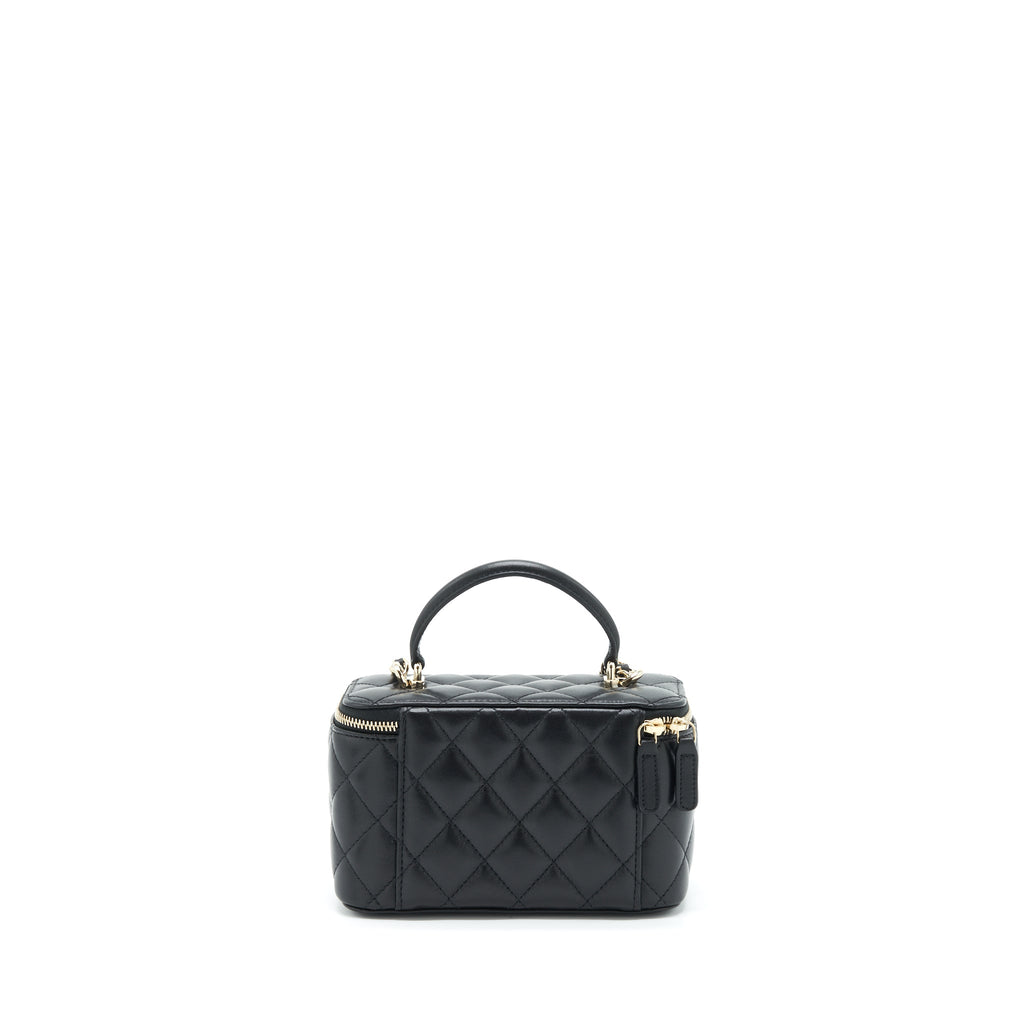 CHANEL 22A TOP HANDLE LONG VANITY WITH CHAIN LAMBSKIN BLACK LGHW