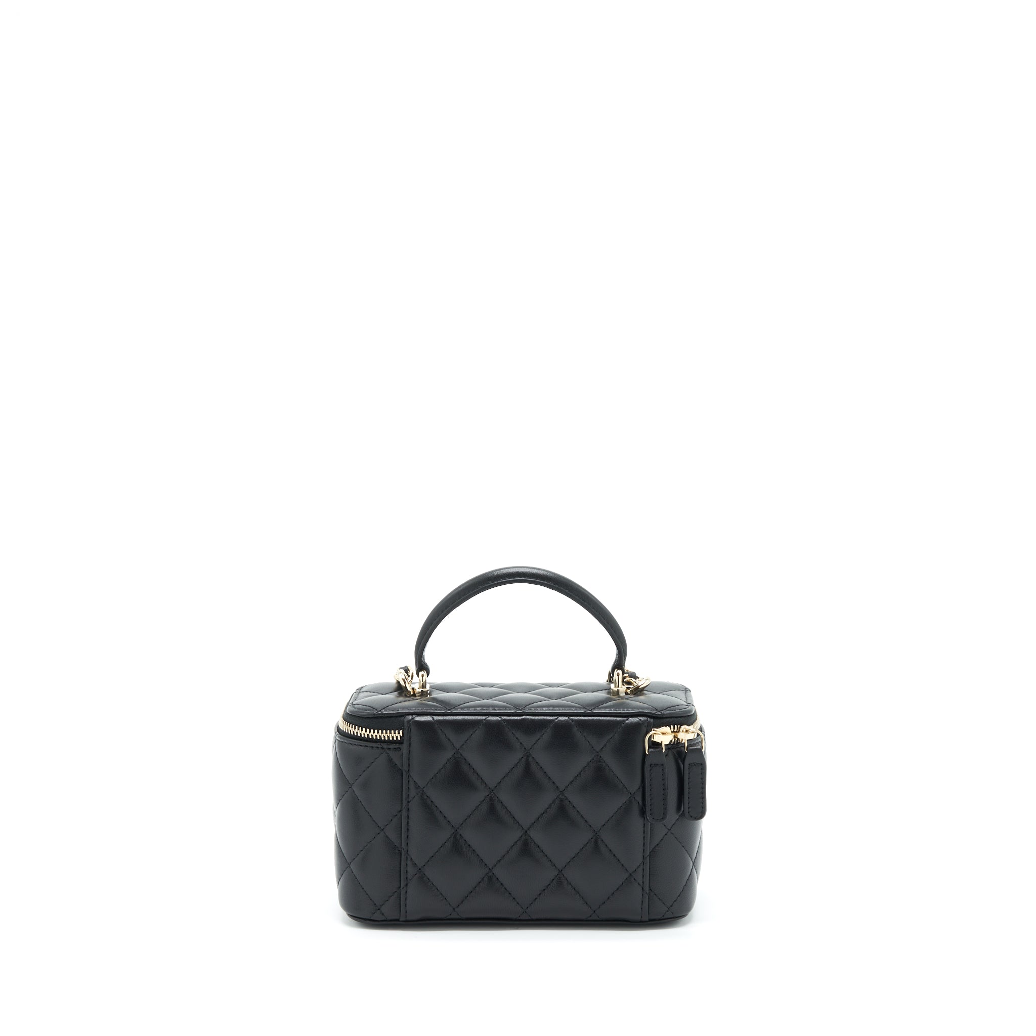 CHANEL 22A TOP HANDLE LONG VANITY WITH CHAIN LAMBSKIN BLACK LGHW