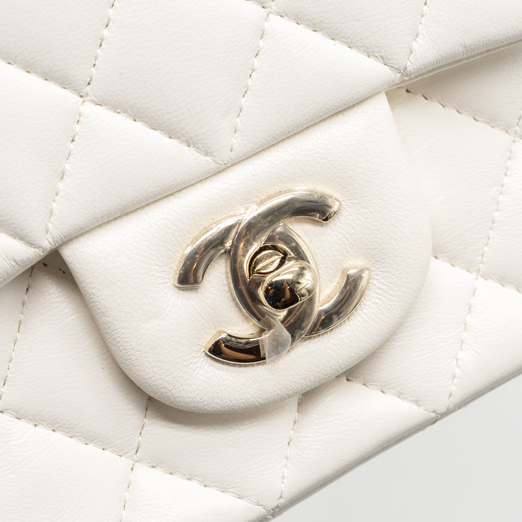 CHANEL TOP HANDLE MINI RECTANGULAR FLAP BAG LAMBSKIN WHITE LGHW (MICROCHIP)