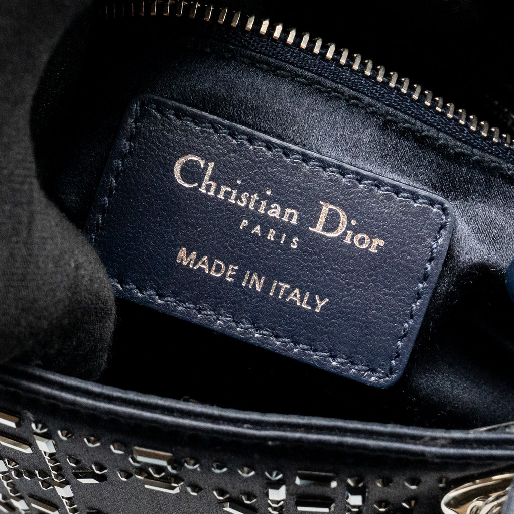 DIOR MINI LADY DIOR SATIN CRYSTAL DARK BLUE SHW
