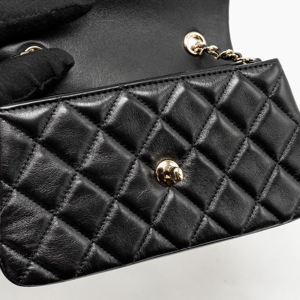 CHANEL 25S MINI FLAP BAG LAMBSKIN BLACK GHW(MICROCHIP)