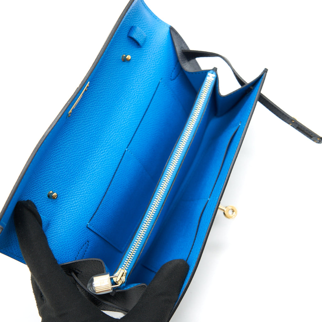 HERMES KELLY TO GO EPSOM BLEU INDIGO/ NOIR/ BLEU FRIDA GHW
