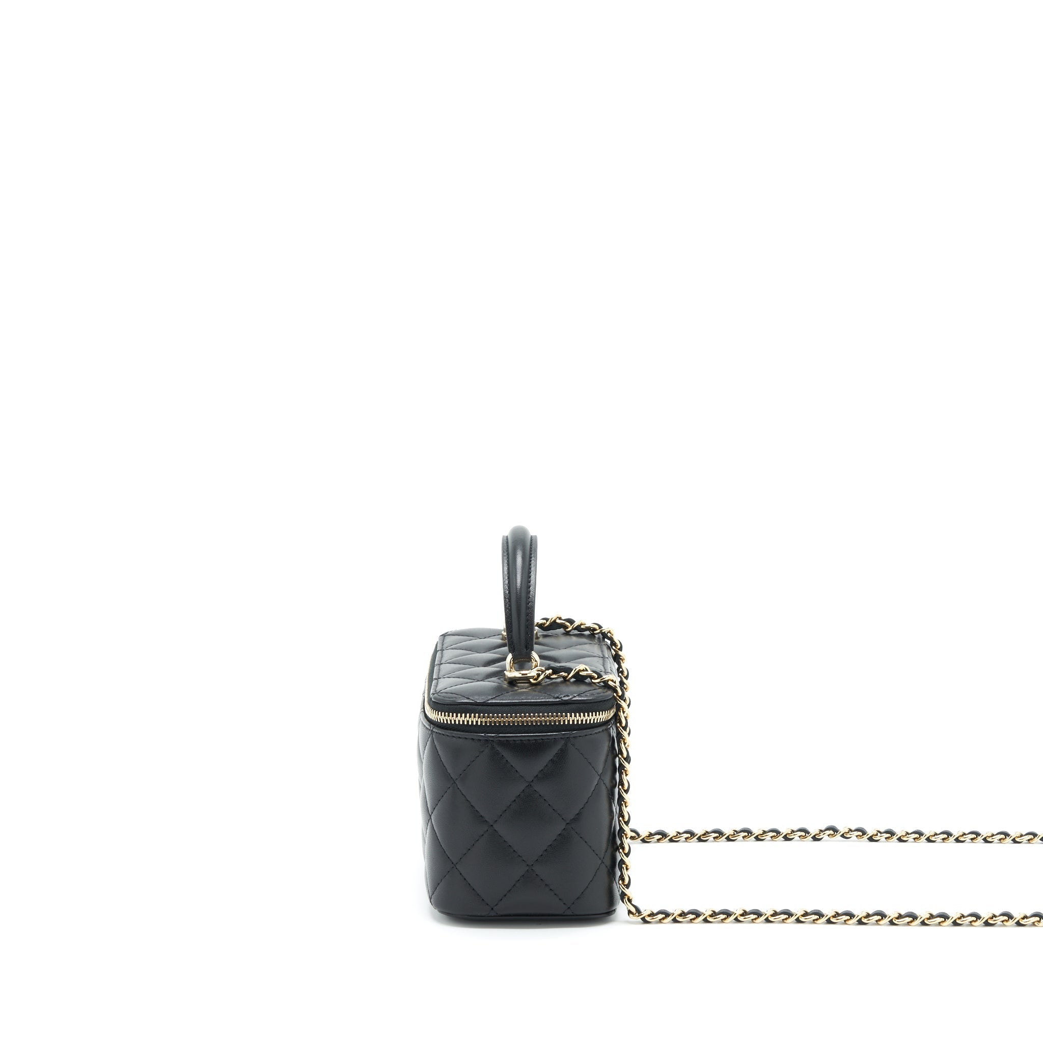CHANEL 22A TOP HANDLE LONG VANITY WITH CHAIN LAMBSKIN BLACK LGHW