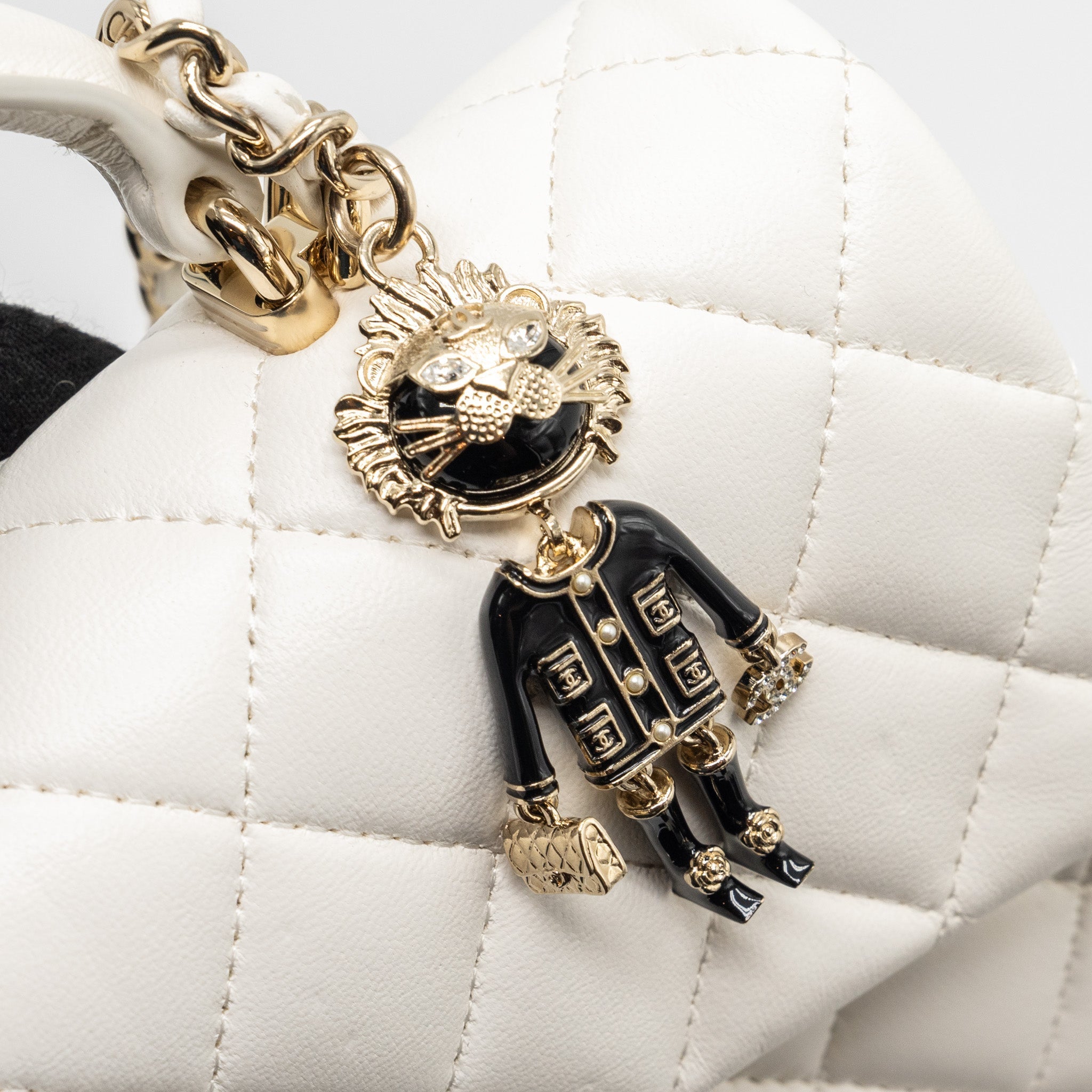 CHANEL TOP HANDLE MINI RECTANGULAR FLAP BAG LAMBSKIN WHITE LGHW (MICROCHIP)