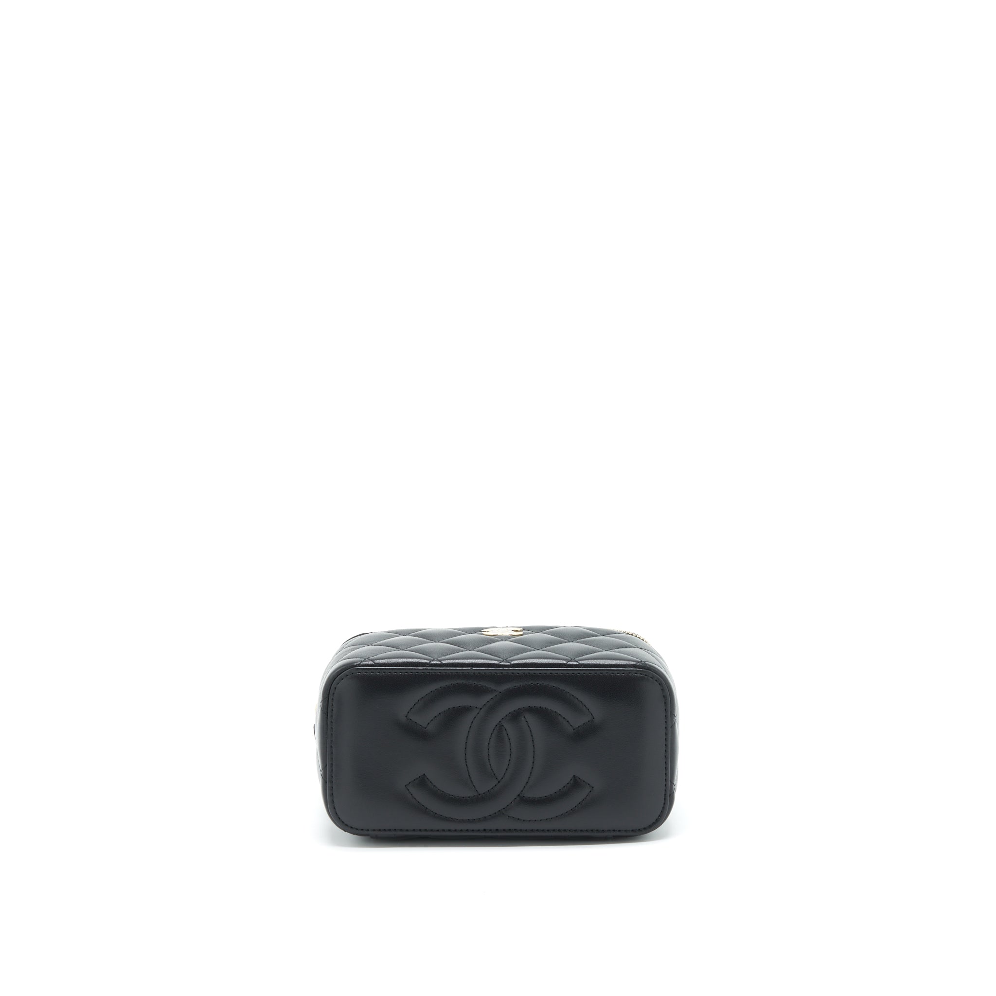 CHANEL 22A TOP HANDLE LONG VANITY WITH CHAIN LAMBSKIN BLACK LGHW