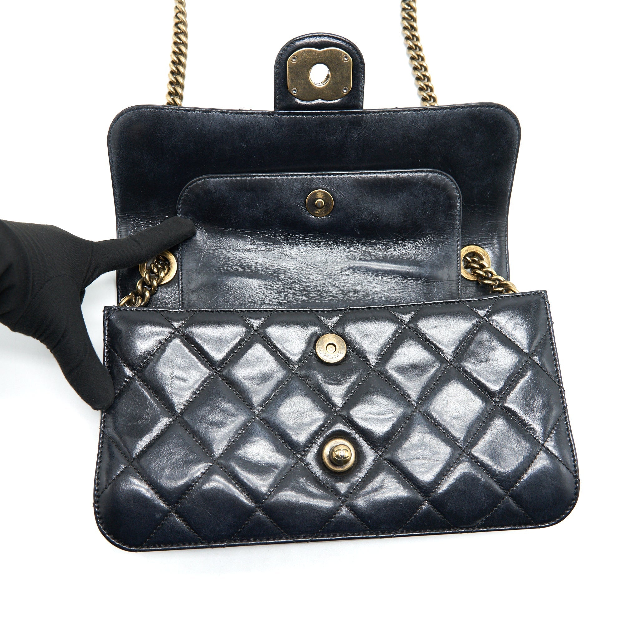 CHANEL PERFECT EDGE FLAP BAG WITH CALFSKIN RUTHENIUM GHW