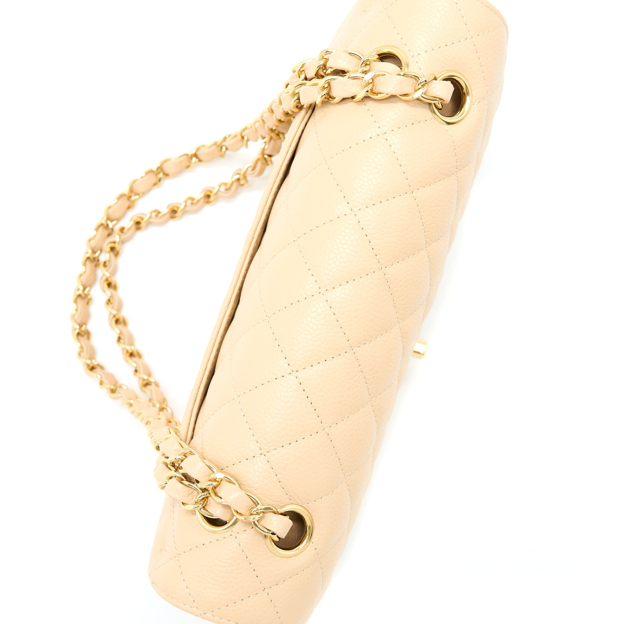 CHANEL MEDIUM CLASSIC DOUBLE FLAP BAG CAVIAR BEIGE GHW