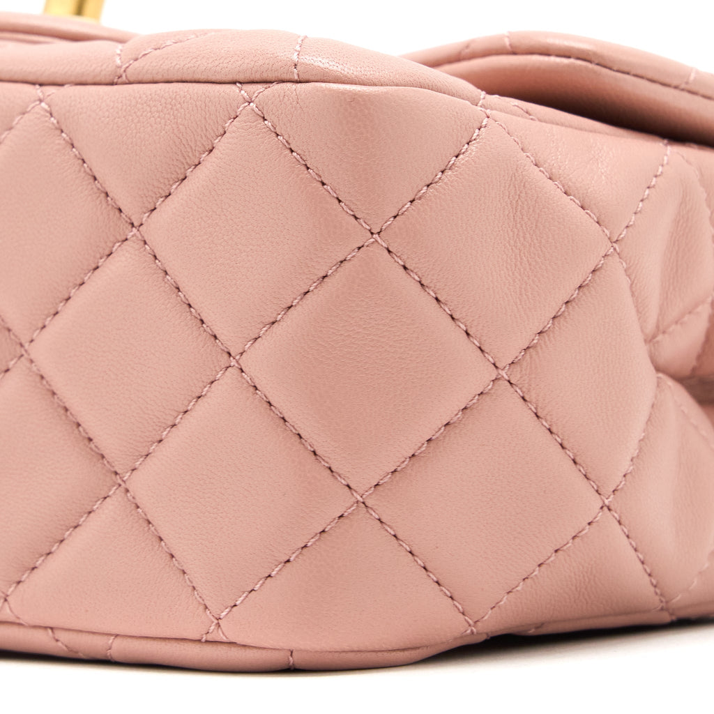 CHANEL PEARL CRUSH MINI SQUARE FLAP BAG LAMBSKIN DARK PINK GHW (MICROCHIP)