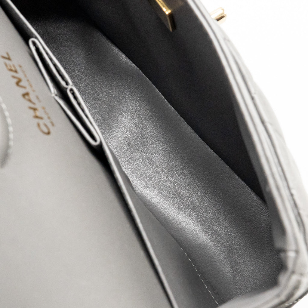 CHANEL SMALL CLASSIC DOUBLE FLAP BAG LAMBSKIN GREY LGHW (MICROCHIP)