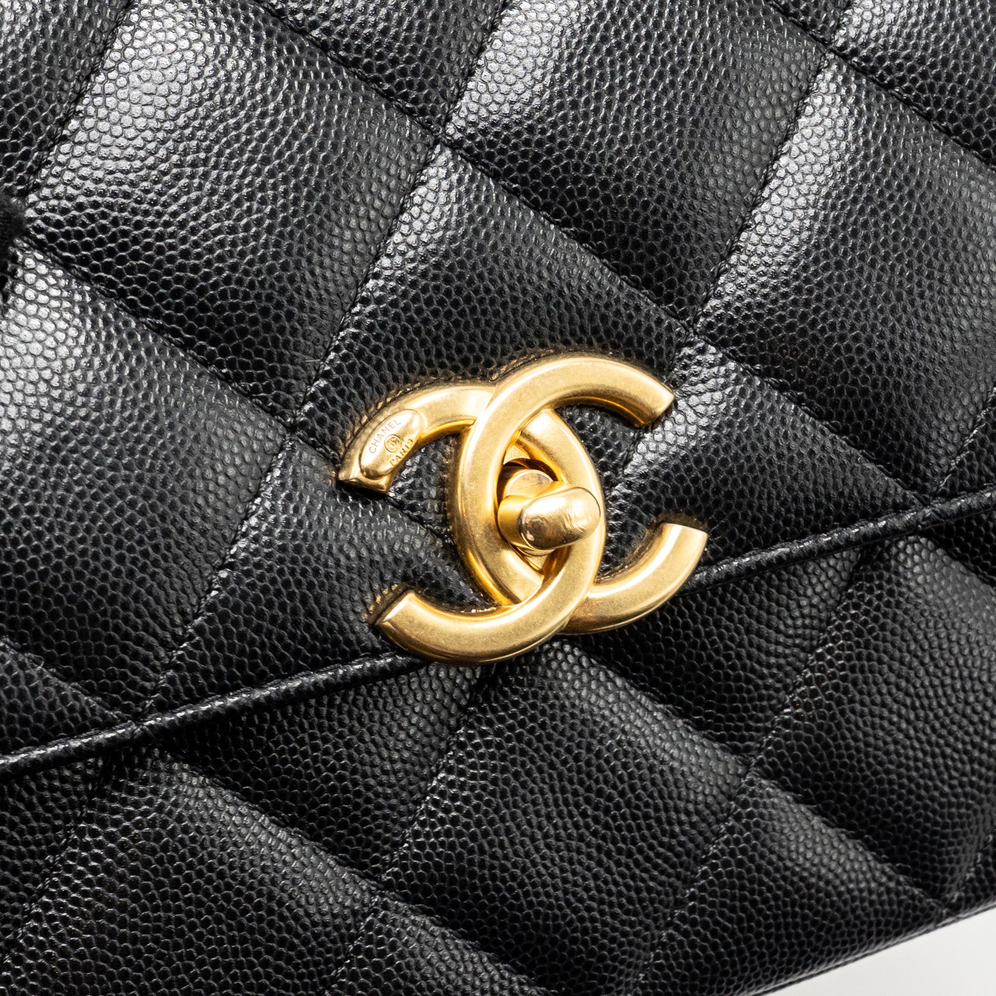 CHANEL 24B QUILTED FLAP BAG CAVIAR BLACK GHW(MICROCHIP)