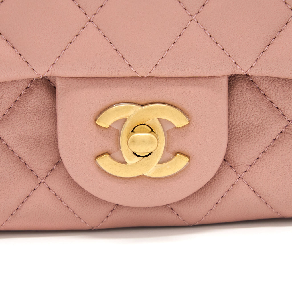 CHANEL PEARL CRUSH MINI SQUARE FLAP BAG LAMBSKIN DARK PINK GHW (MICROCHIP)