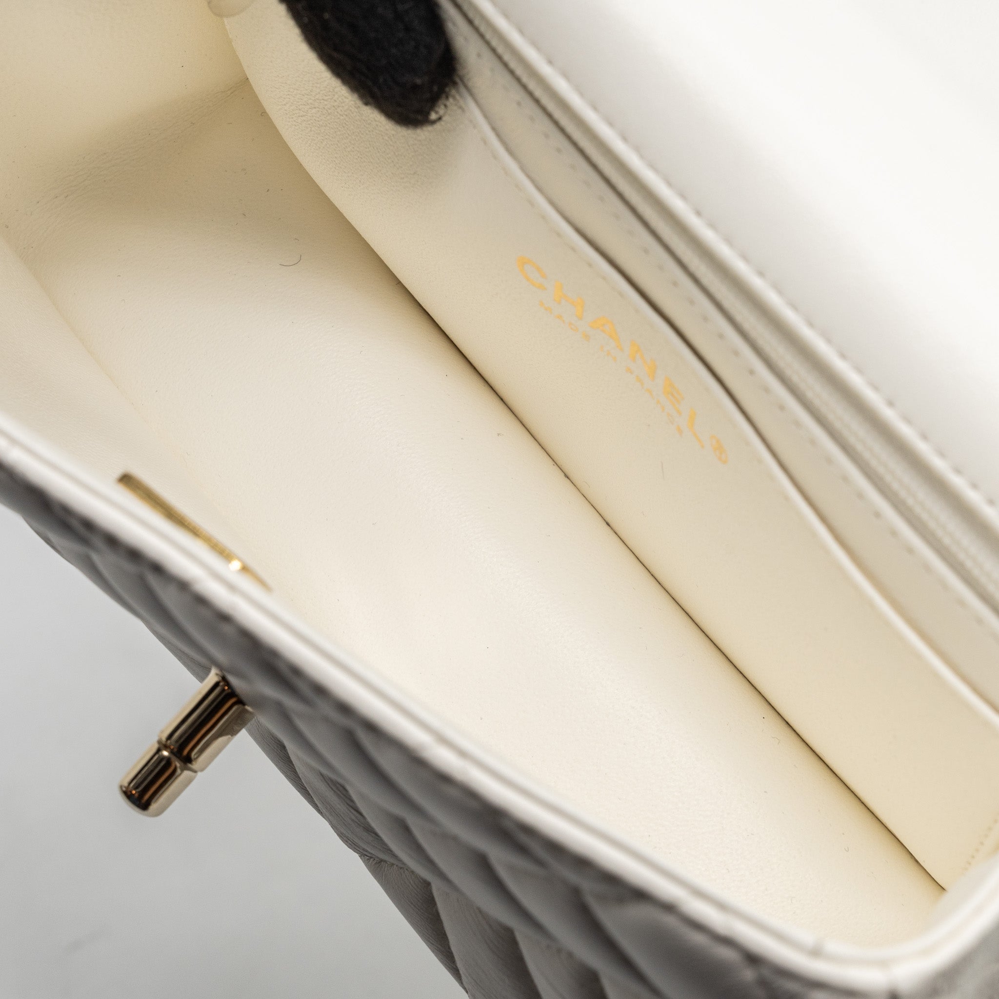 CHANEL TOP HANDLE MINI RECTANGULAR FLAP BAG LAMBSKIN WHITE LGHW (MICROCHIP)