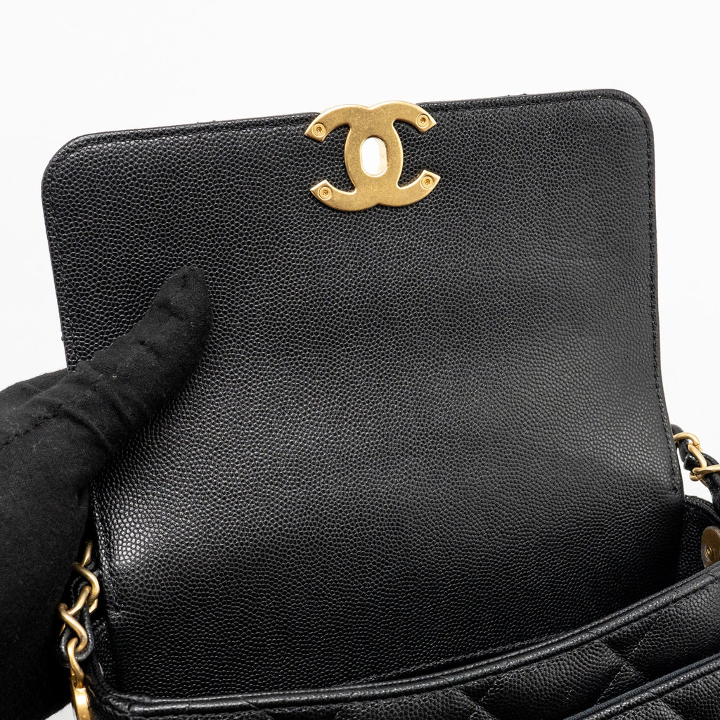 CHANEL 24B QUILTED FLAP BAG CAVIAR BLACK GHW(MICROCHIP)