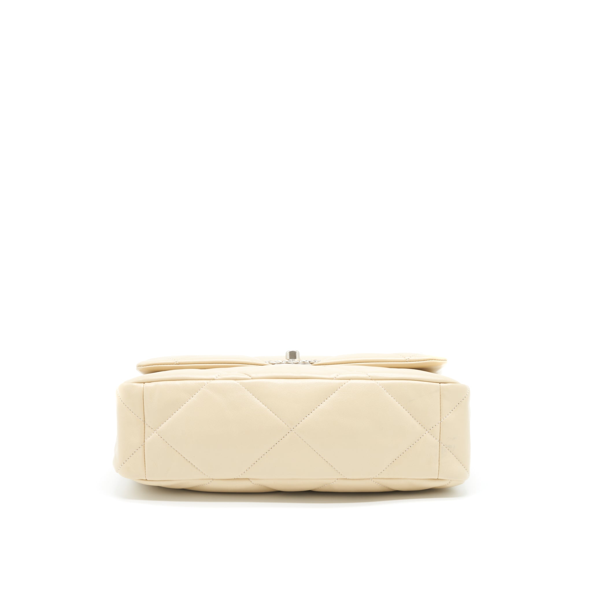 CHANEL MEDIUM 19 BAG QUILTED GOATSKIN LEATHER LIGHT BEIGE GOLD/SILVER HARDWARE (MICROCHIP)