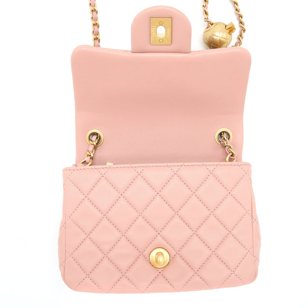 CHANEL PEARL CRUSH MINI SQUARE FLAP BAG LAMBSKIN DARK PINK GHW (MICROCHIP)