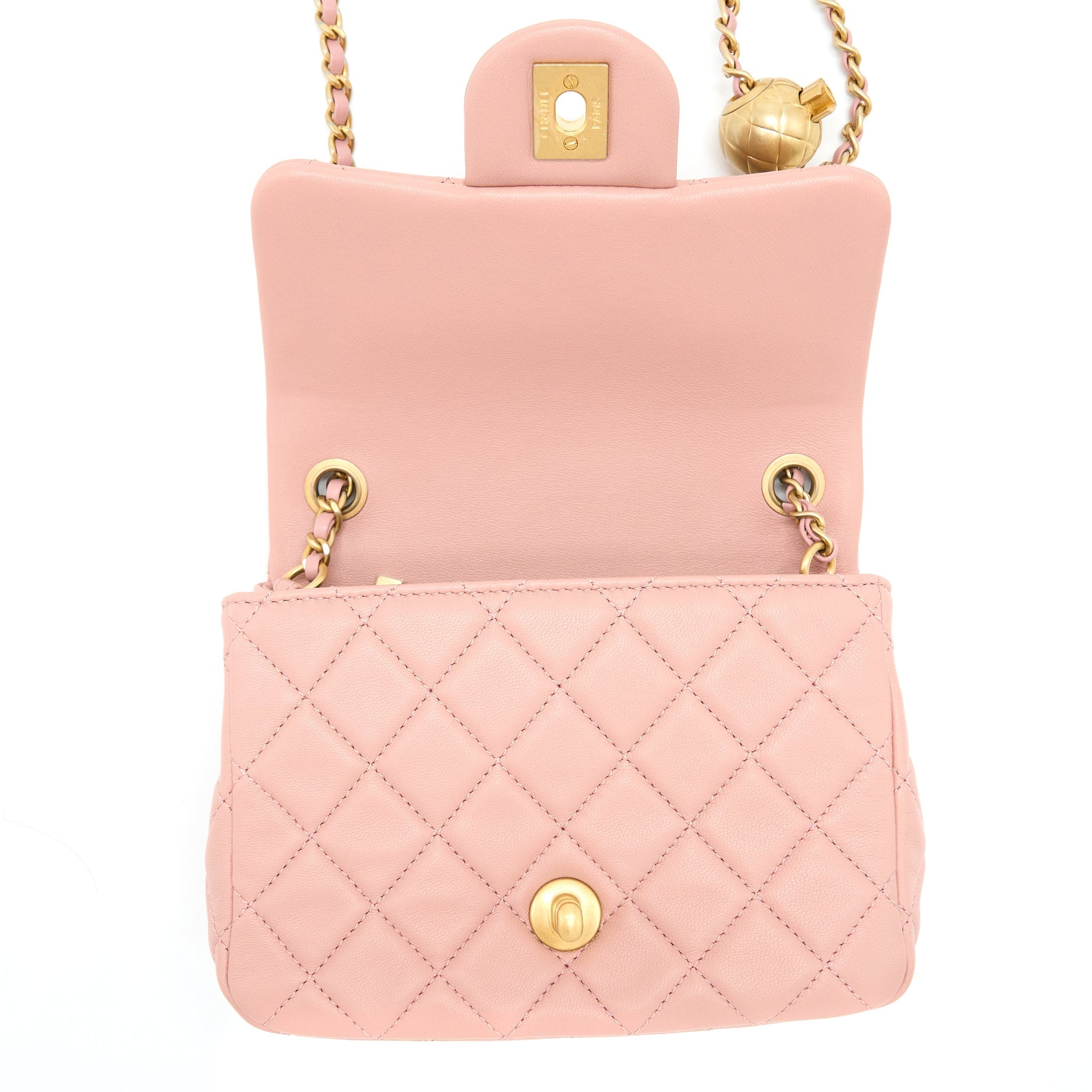 CHANEL PEARL CRUSH MINI SQUARE FLAP BAG LAMBSKIN DARK PINK GHW (MICROCHIP)