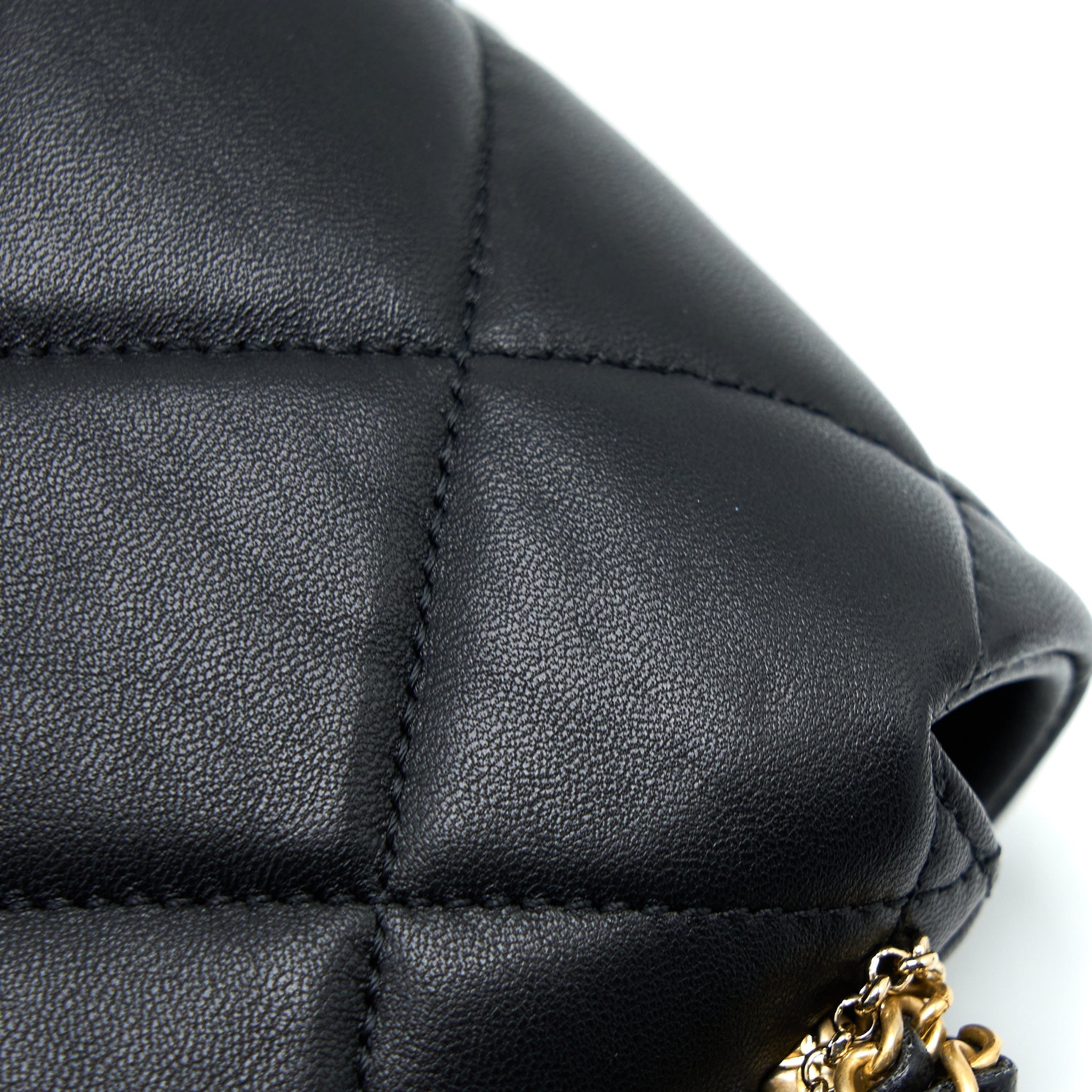 CHANEL QUILTED DETAILED LOGO FLAP BAG LAMBSKIN BLACK GHW (MICROCHIP)