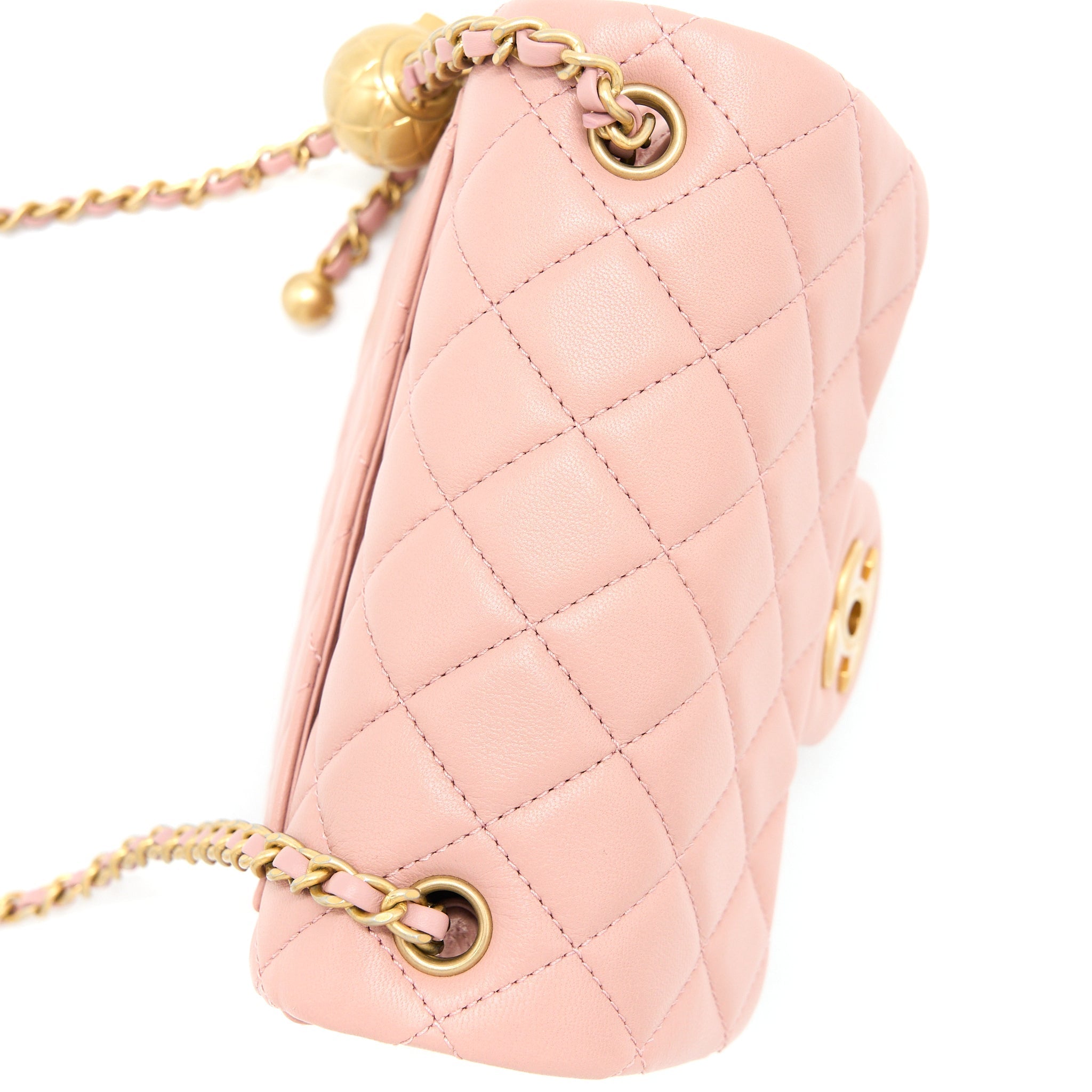 CHANEL PEARL CRUSH MINI SQUARE FLAP BAG LAMBSKIN DARK PINK GHW (MICROCHIP)