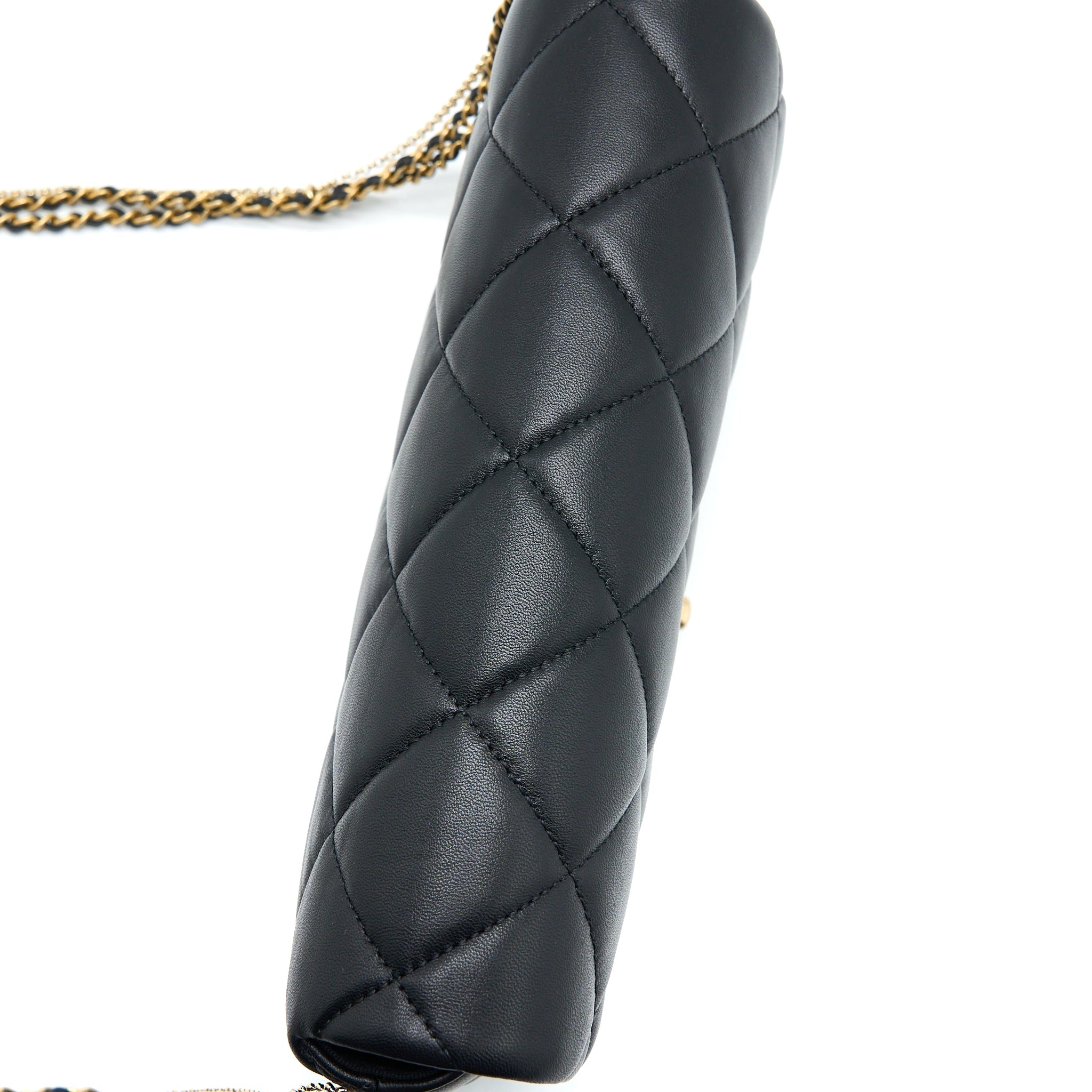 CHANEL QUILTED DETAILED LOGO FLAP BAG LAMBSKIN BLACK GHW (MICROCHIP)
