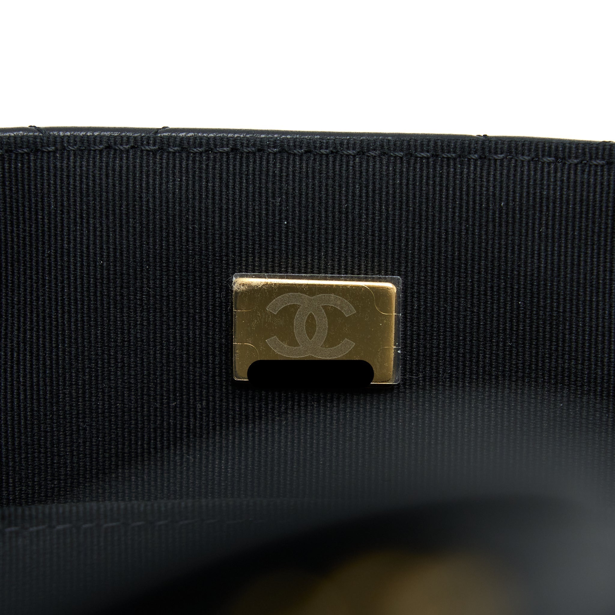 CHANEL QUILTED DETAILED LOGO FLAP BAG LAMBSKIN BLACK GHW (MICROCHIP)