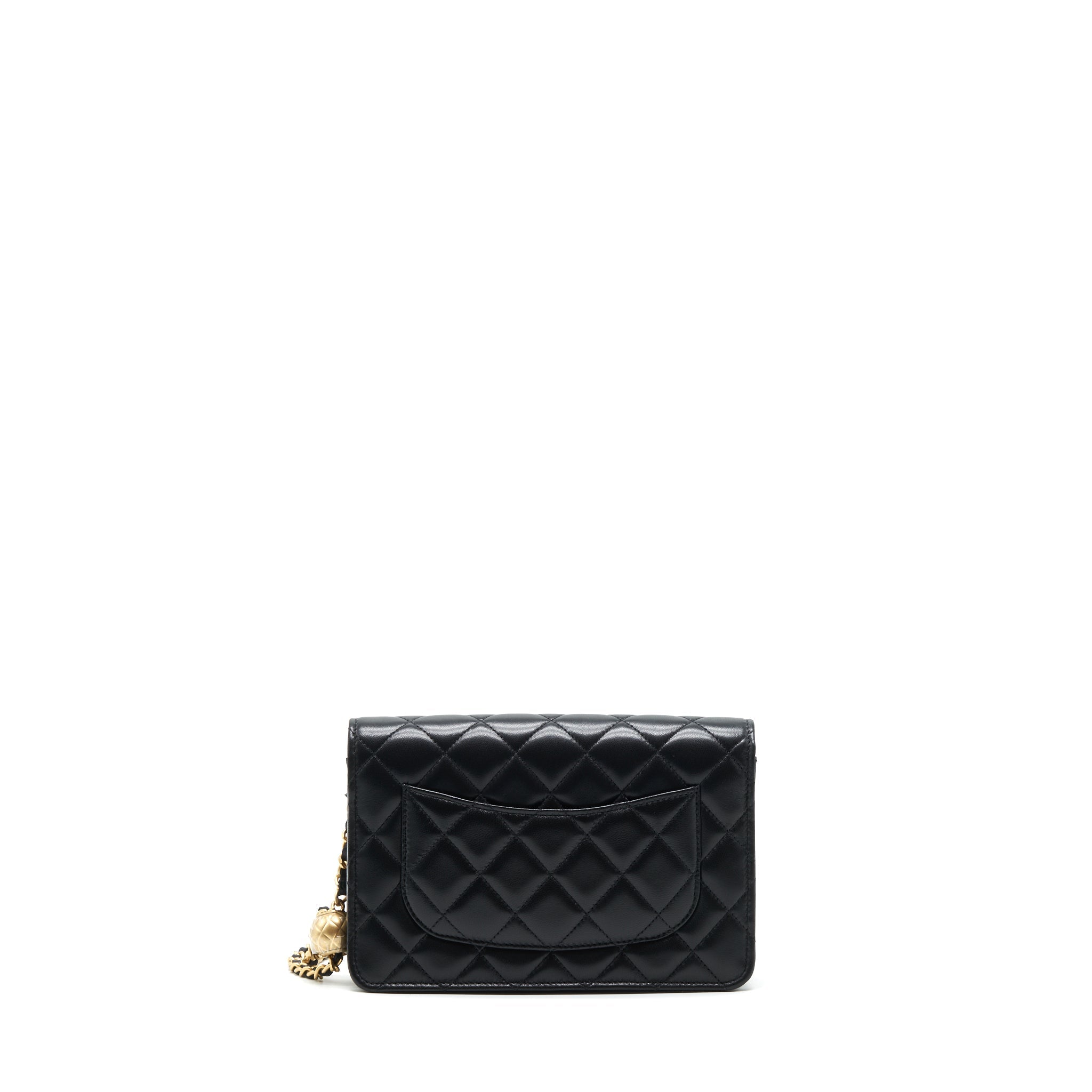 CHANEL PEARL CRUSH WALLET ON CHAIN LAMBSKIN BLACK GHW (MICROCHIP)