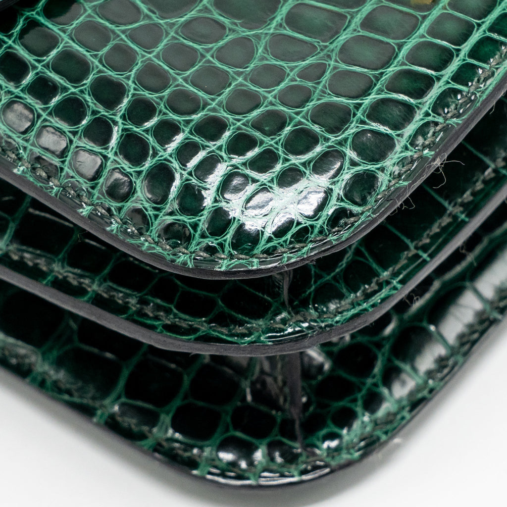 HERMES MINI CONSTANCE SHINY ALLIGATOR MISSISSIPPIENSIS VERT FONCE GHW