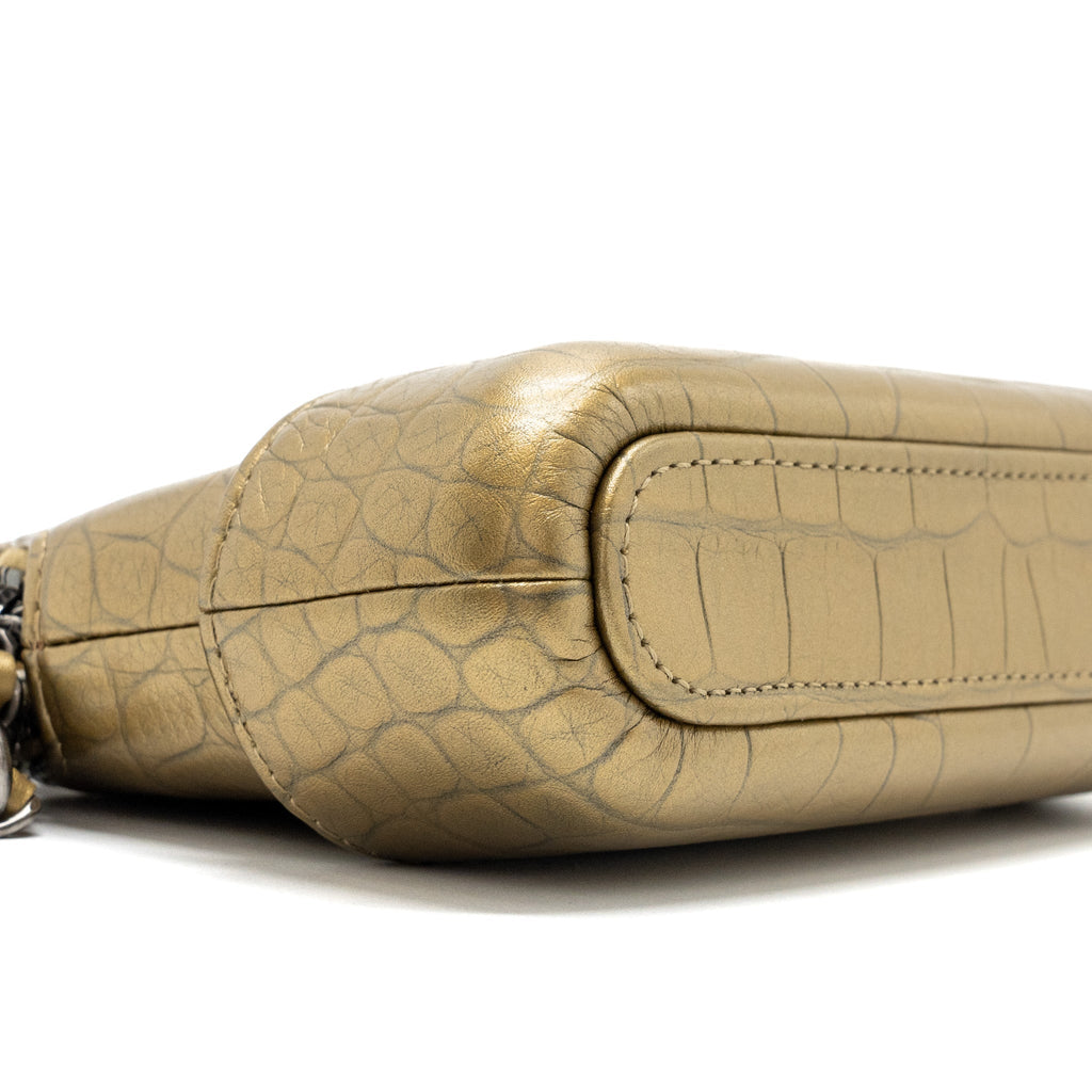 CHANEL GABRIELLE DOUBLE ZIP CLUTCH ON CHAIN CROCODILE-EMBOSSED CALFSKIN GOLD MULTICOLOUR HARDWARE
