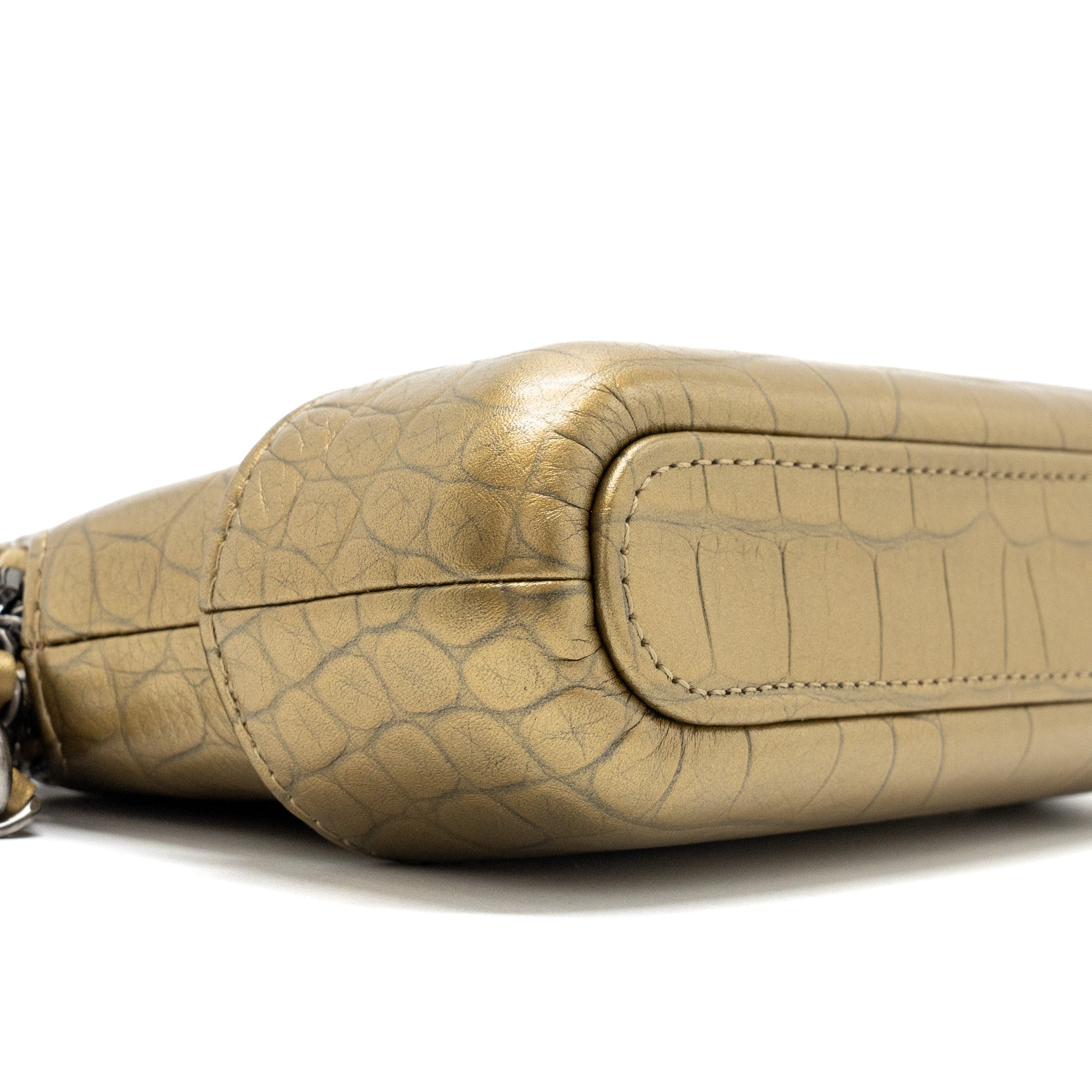 CHANEL GABRIELLE DOUBLE ZIP CLUTCH ON CHAIN CROCODILE-EMBOSSED CALFSKIN GOLD MULTICOLOUR HARDWARE