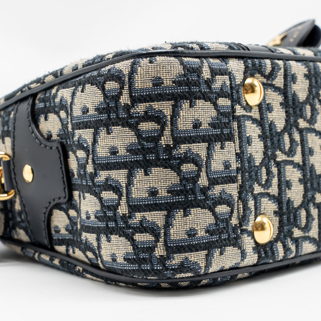 DIOR MEDIUM BOWLING BAG DIOR OBLIQUE CANVAS BLUE GHW