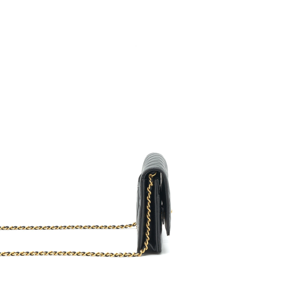 CHANEL PEARL CRUSH WALLET ON CHAIN LAMBSKIN BLACK GHW (MICROCHIP)