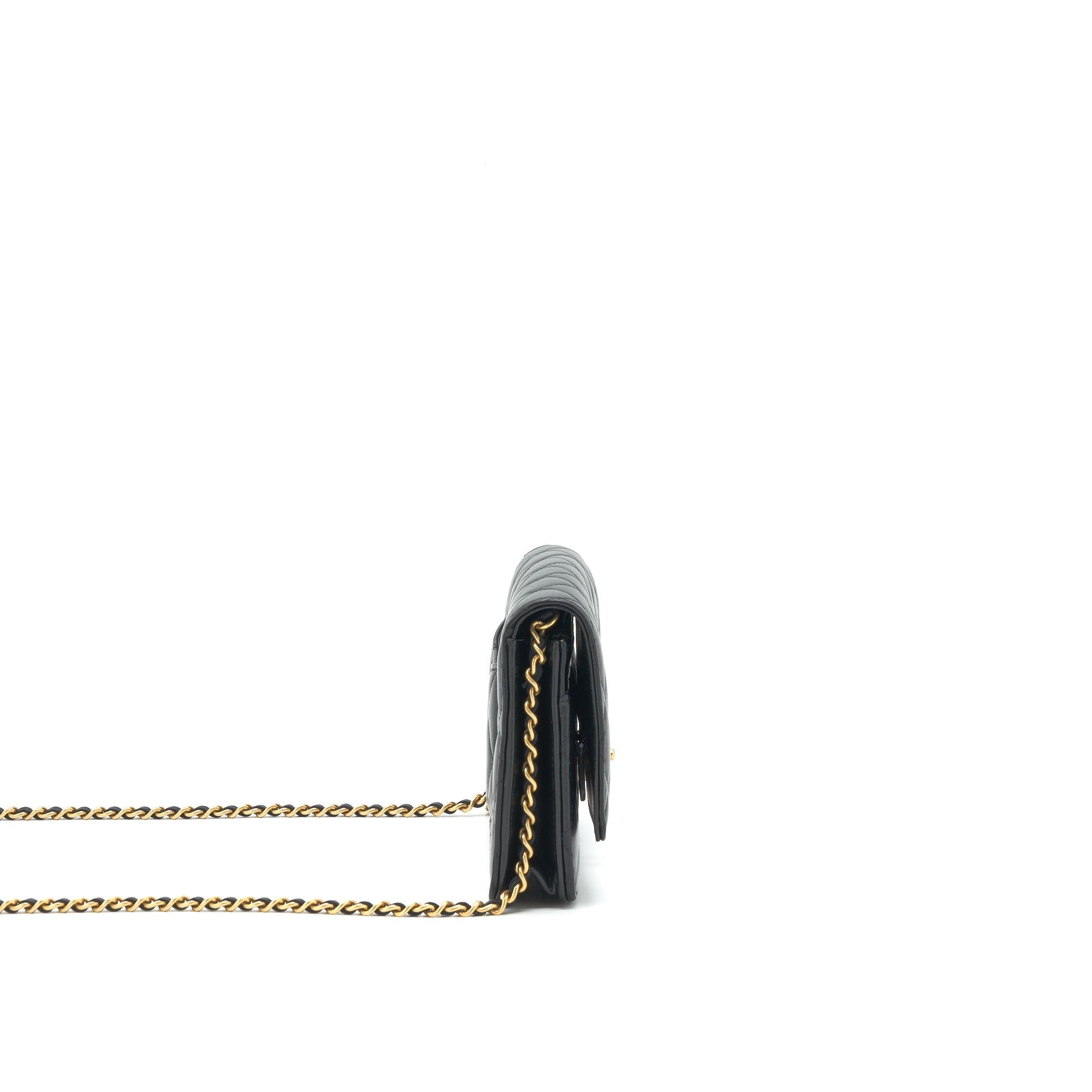 CHANEL PEARL CRUSH WALLET ON CHAIN LAMBSKIN BLACK GHW (MICROCHIP)