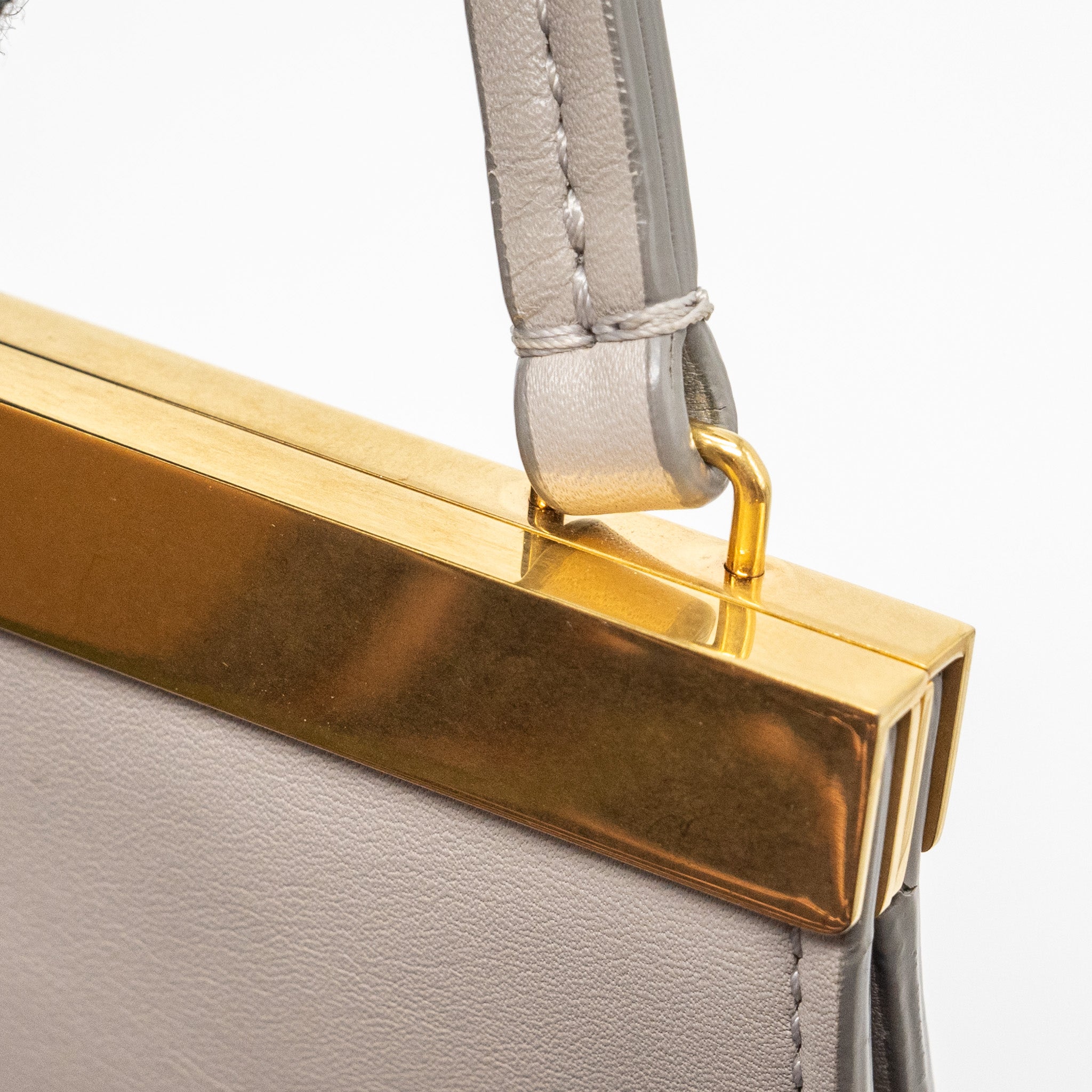 CELINE MINI CLASP SHOULDER BAG LIGHT GREY LEATHER GHW