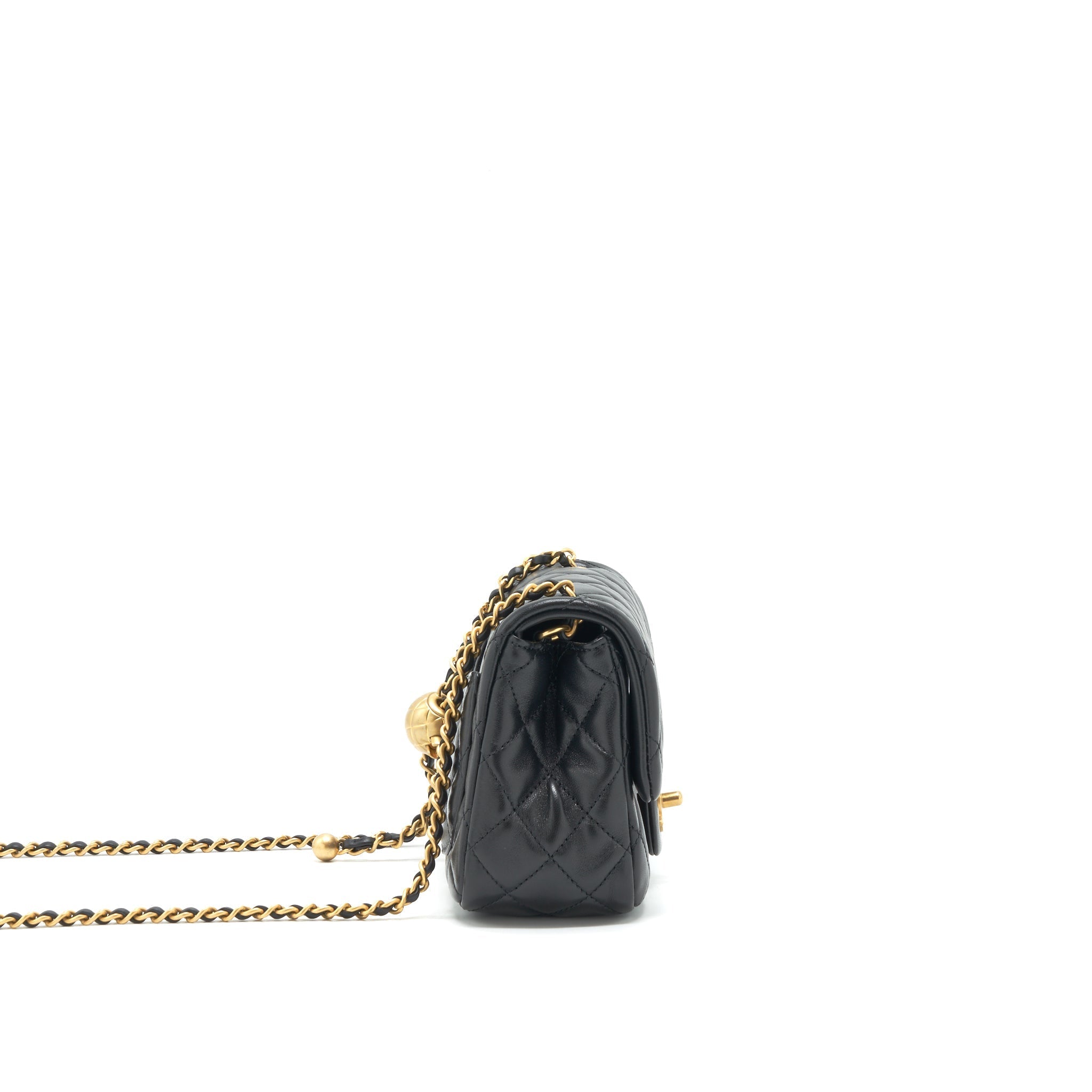 CHANEL PEARL CRUSH MINI SQUARE FLAP BAG LAMBSKIN BLACK GHW (MICROCHIP)
