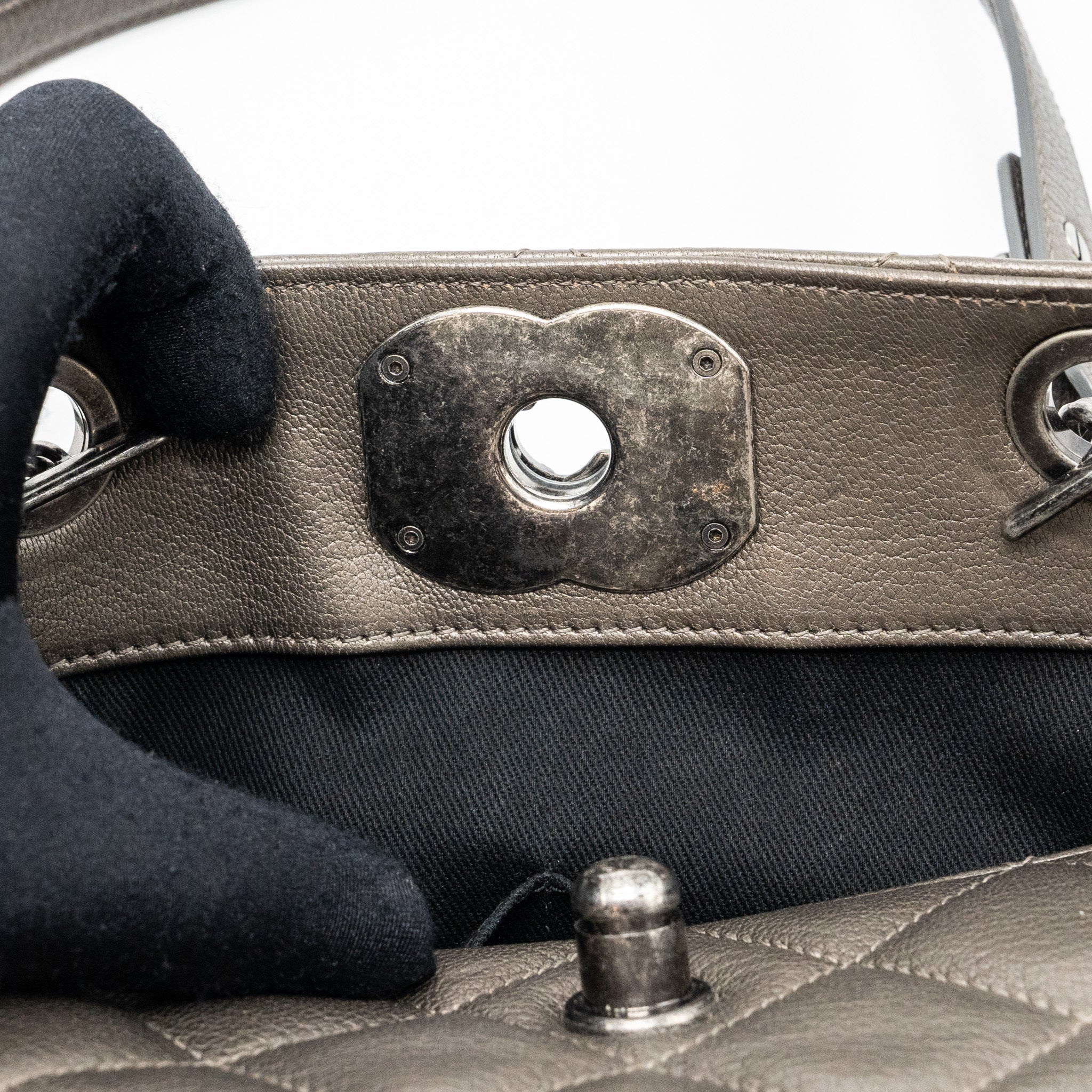 CHANEL QUILTED TOTE BAG GOATSKIN SILVER RUTHENIUM HARDWARE
