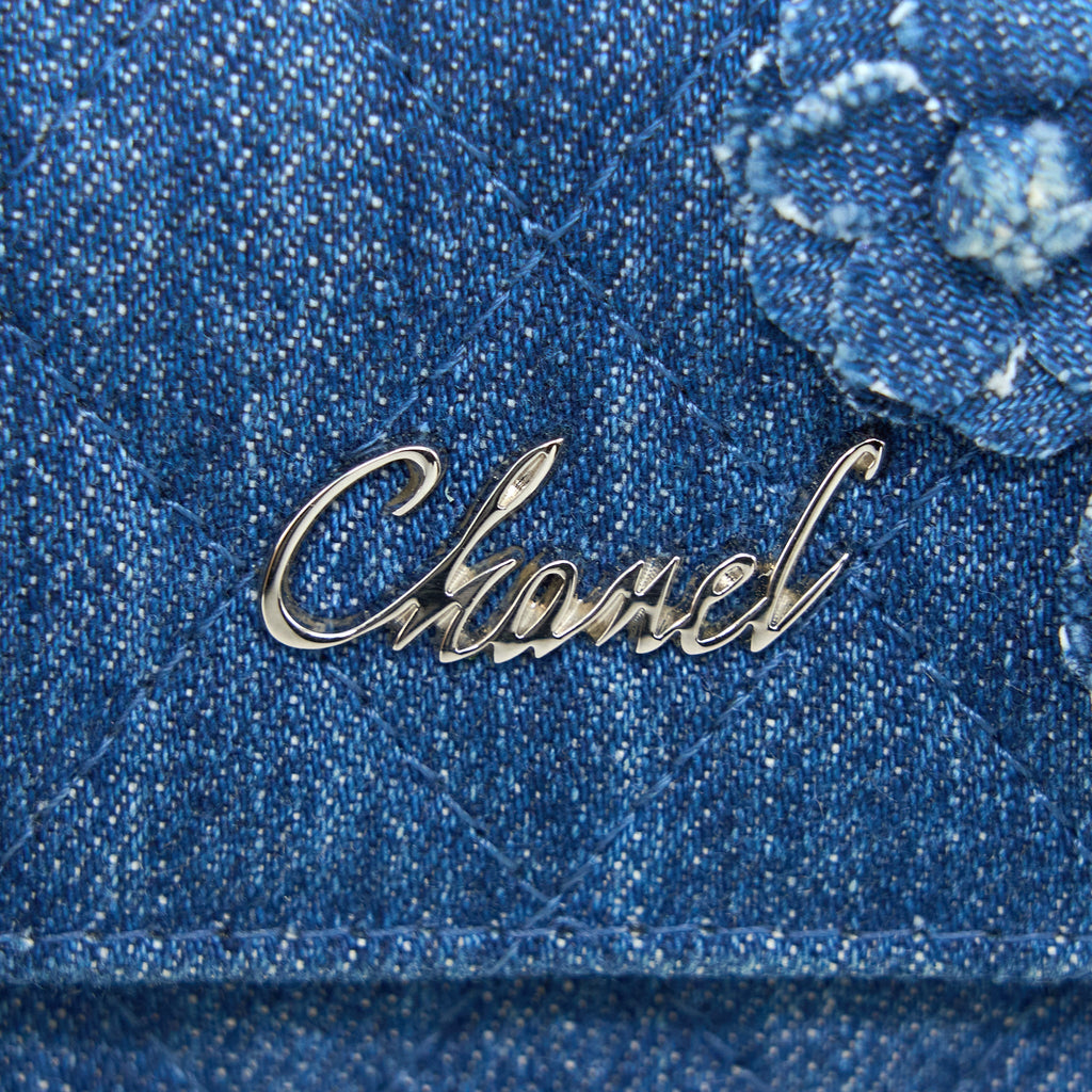 CHANEL FLAP CARD HOLDER CAMELLIA DENIM BLUE SHW