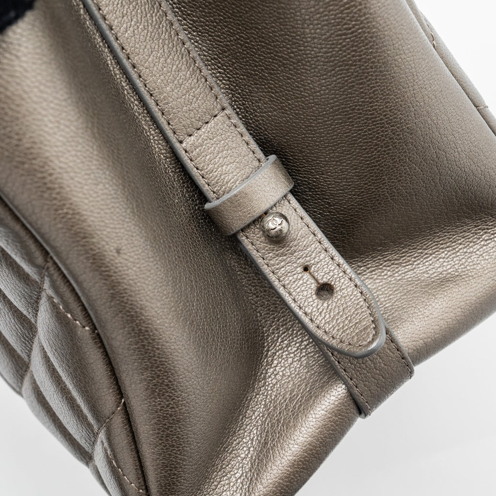 CHANEL QUILTED TOTE BAG GOATSKIN SILVER RUTHENIUM HARDWARE