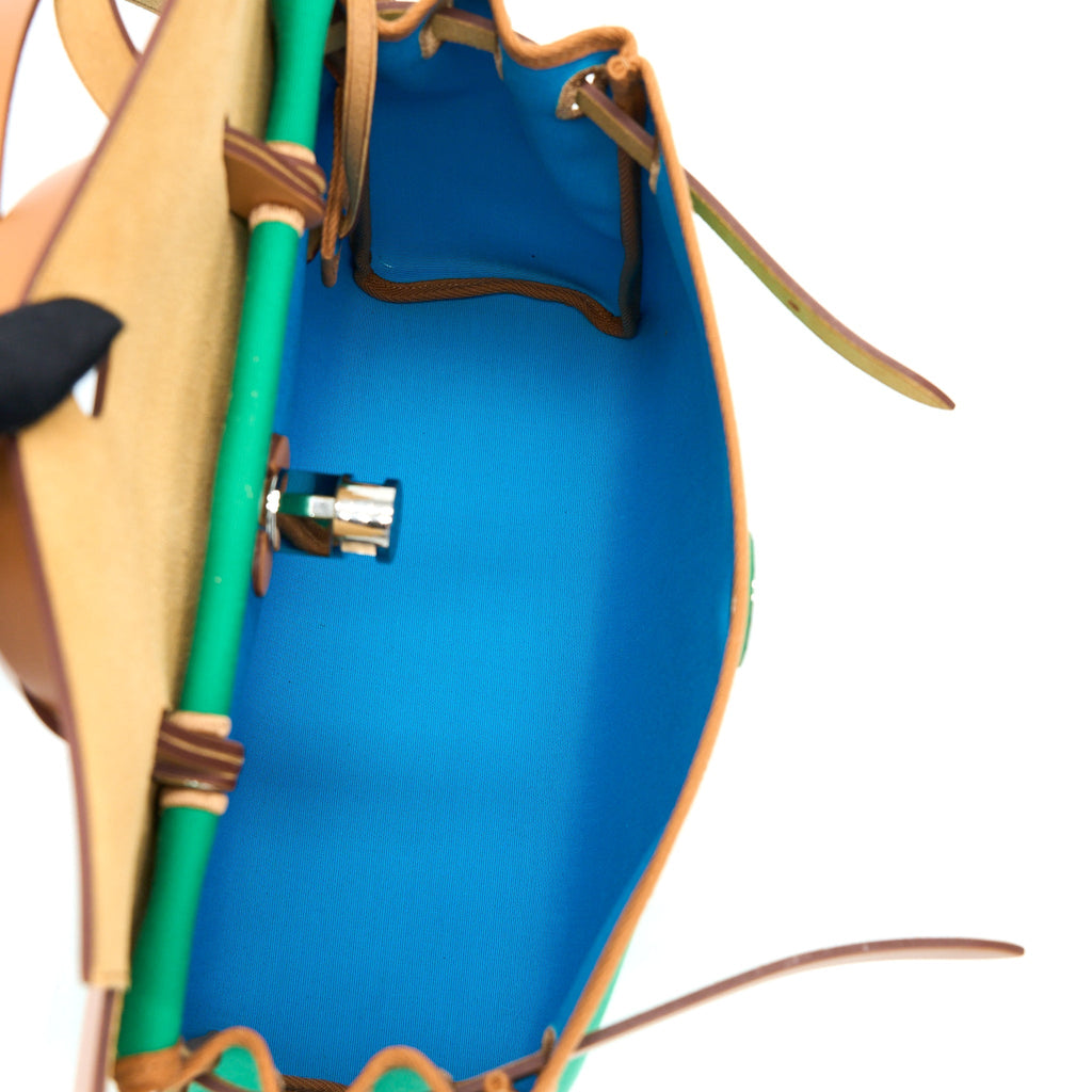 HERMES HERBAG ZIP 31 BAG CANVAS MENTHE-BLEU AZTEQUE/NATURE SHW