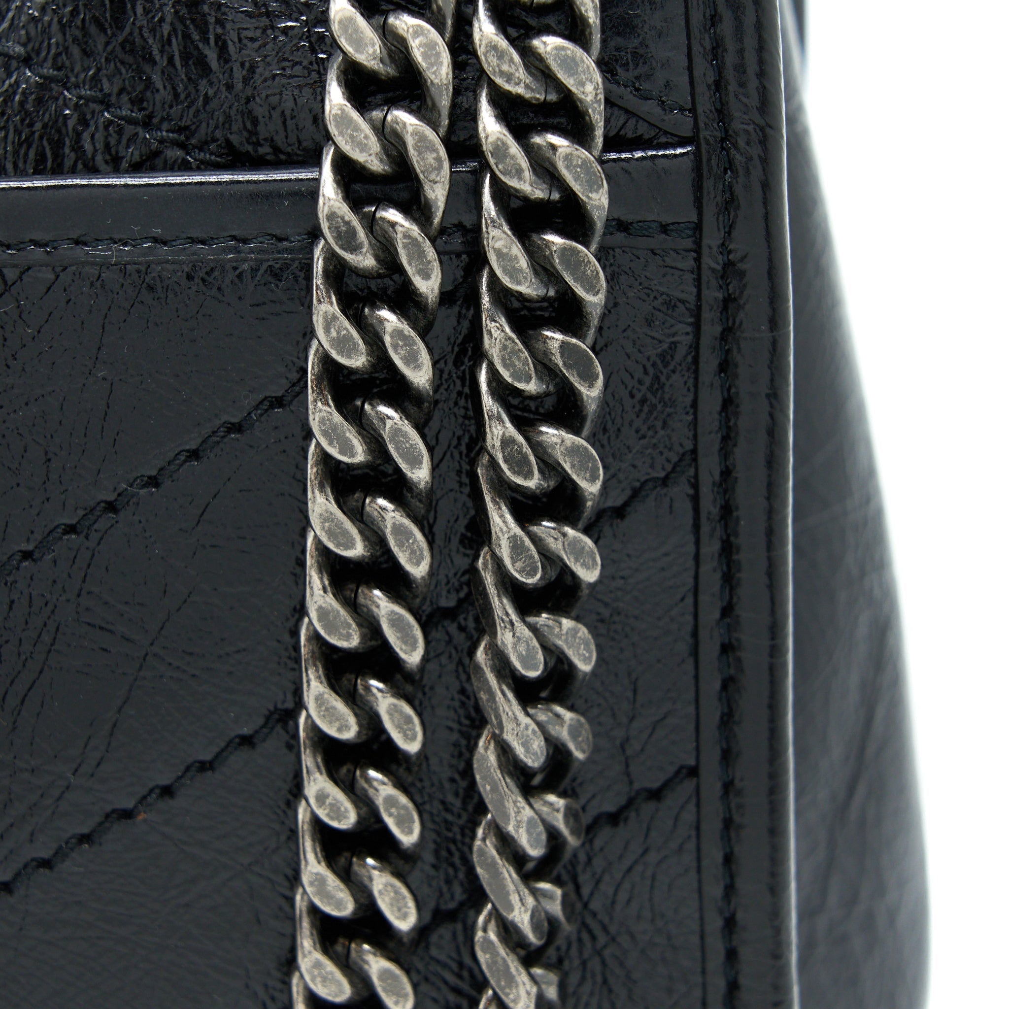SAINT LAURENT MEDIUM NIKI CHAIN BAG AGED CALFSKIN BLACK RUTHENIUM HARDWARE