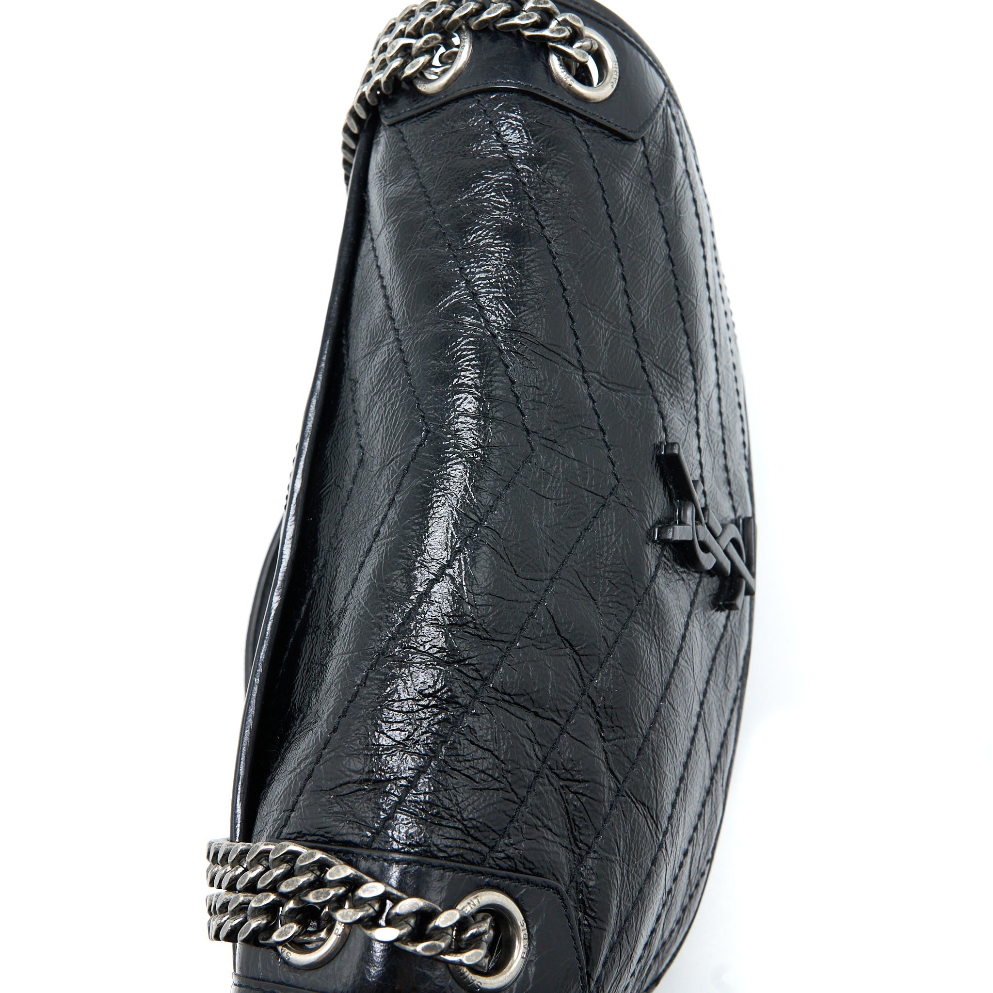 SAINT LAURENT MEDIUM NIKI CHAIN BAG AGED CALFSKIN BLACK RUTHENIUM HARDWARE