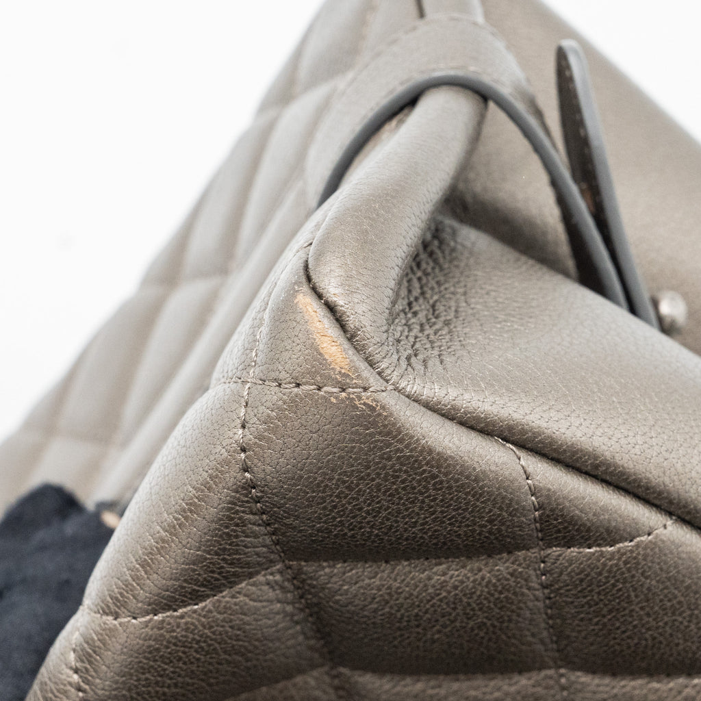 CHANEL QUILTED TOTE BAG GOATSKIN SILVER RUTHENIUM HARDWARE