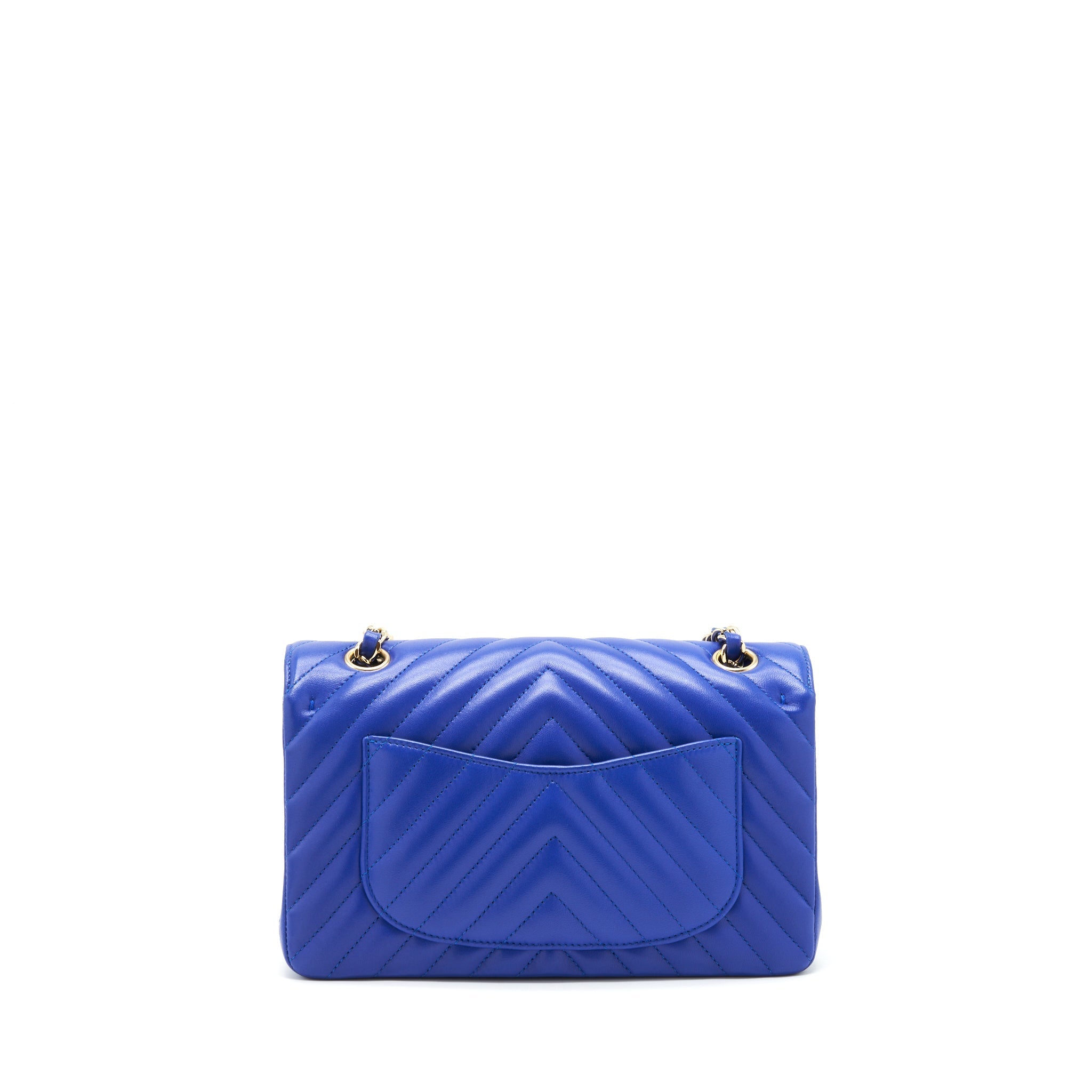 CHANEL SMALL CLASSIC FLAP BAG CHEVRON LAMBSKIN BLUE LGHW