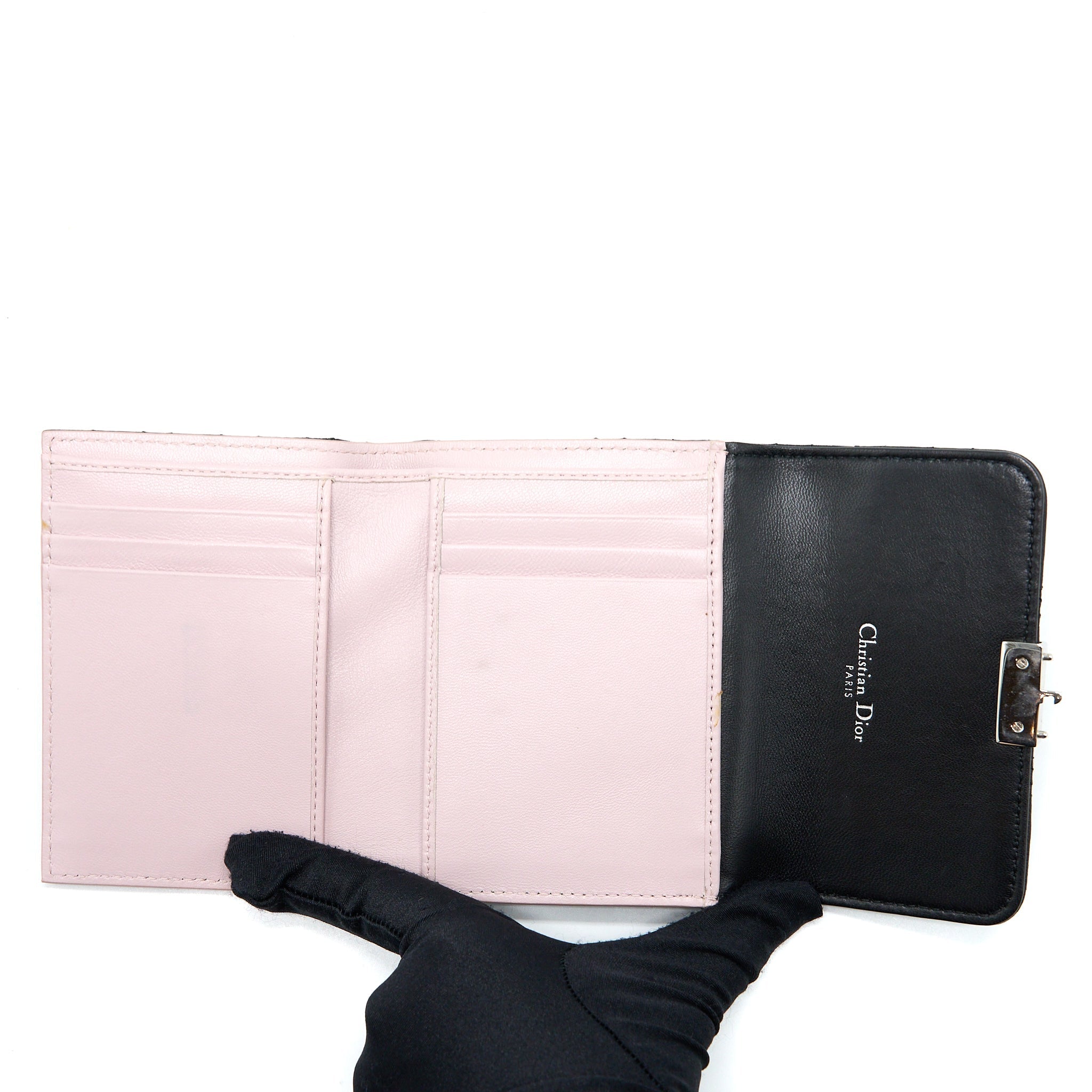 DIOR COMPACT WALLET LAMBSKIN BLACK/PINK SHW