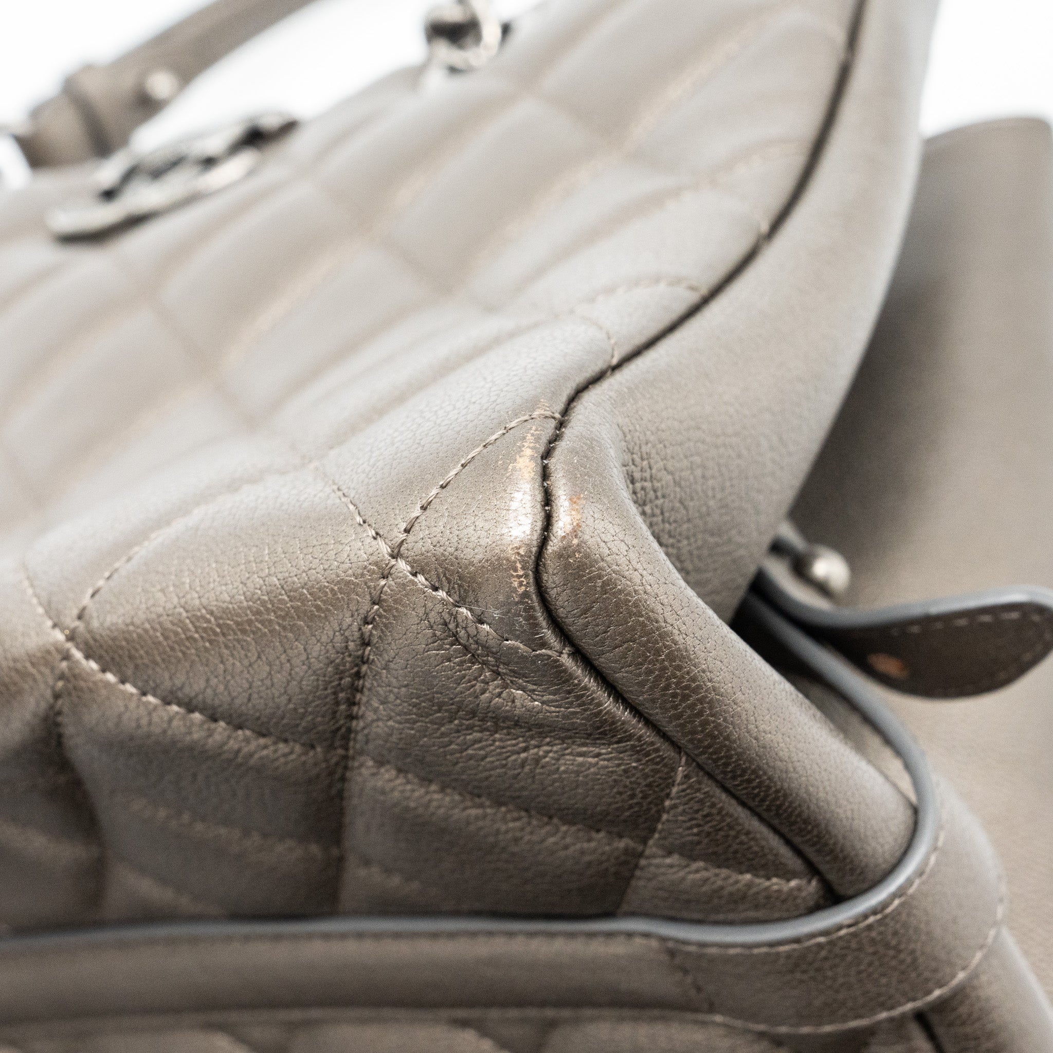 CHANEL QUILTED TOTE BAG GOATSKIN SILVER RUTHENIUM HARDWARE