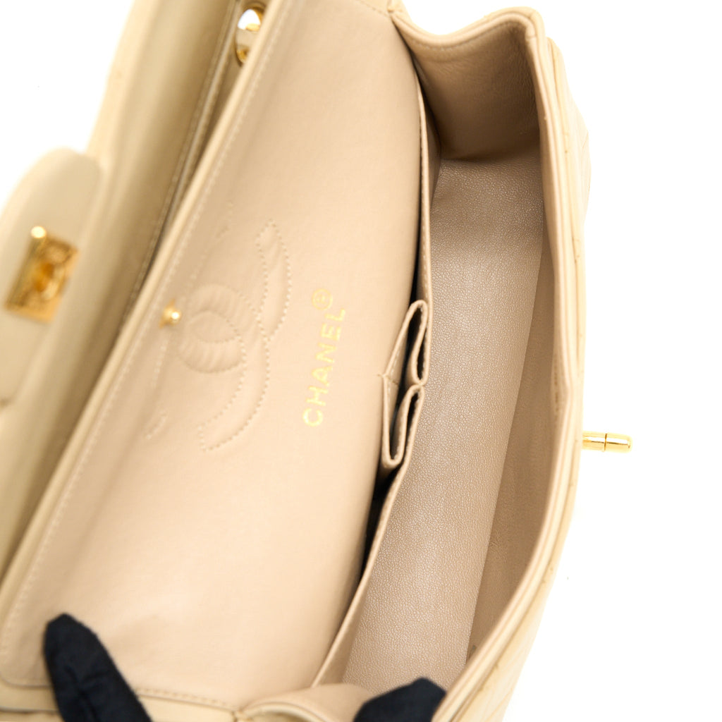 CHANEL VINTAGE SMALL CLASSIC DOUBLE FLAP BAG LAMBSKIN BEIGE GHW