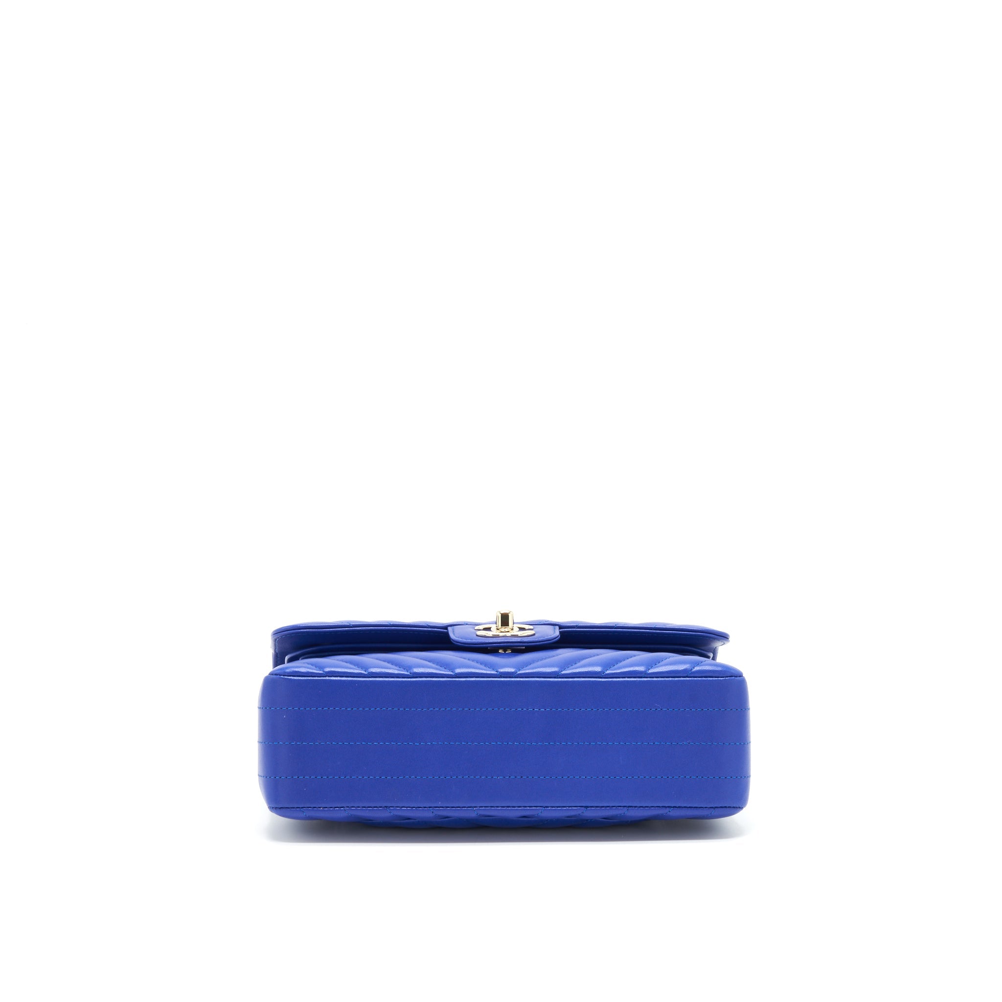 CHANEL SMALL CLASSIC FLAP BAG CHEVRON LAMBSKIN BLUE LGHW