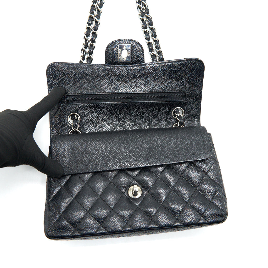 CHANEL SMALL CLASSIC DOUBLE FLAP BAG BLACK CAVIAR SHW